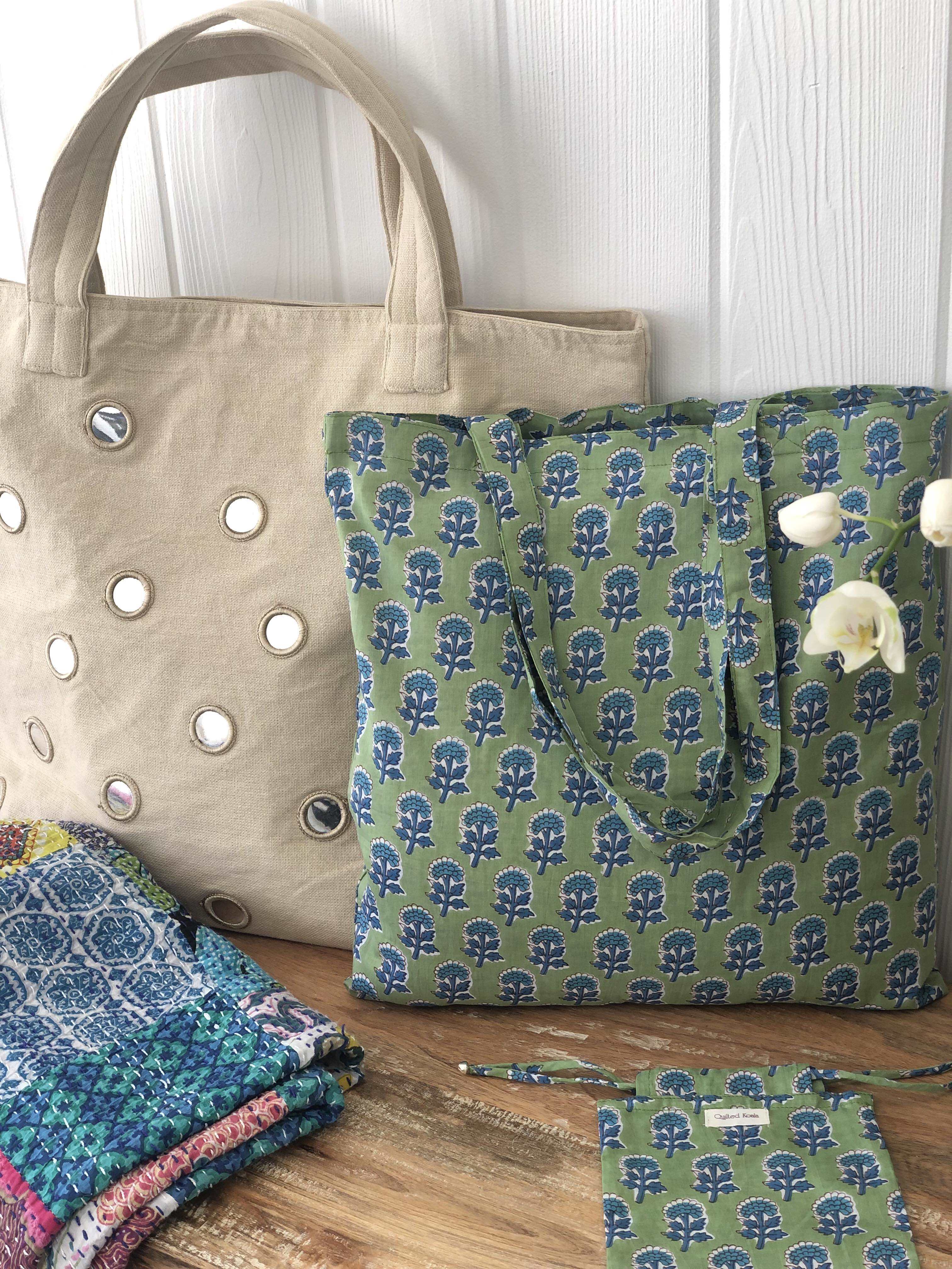 Boho Market Bag - Green - Quilted Koala