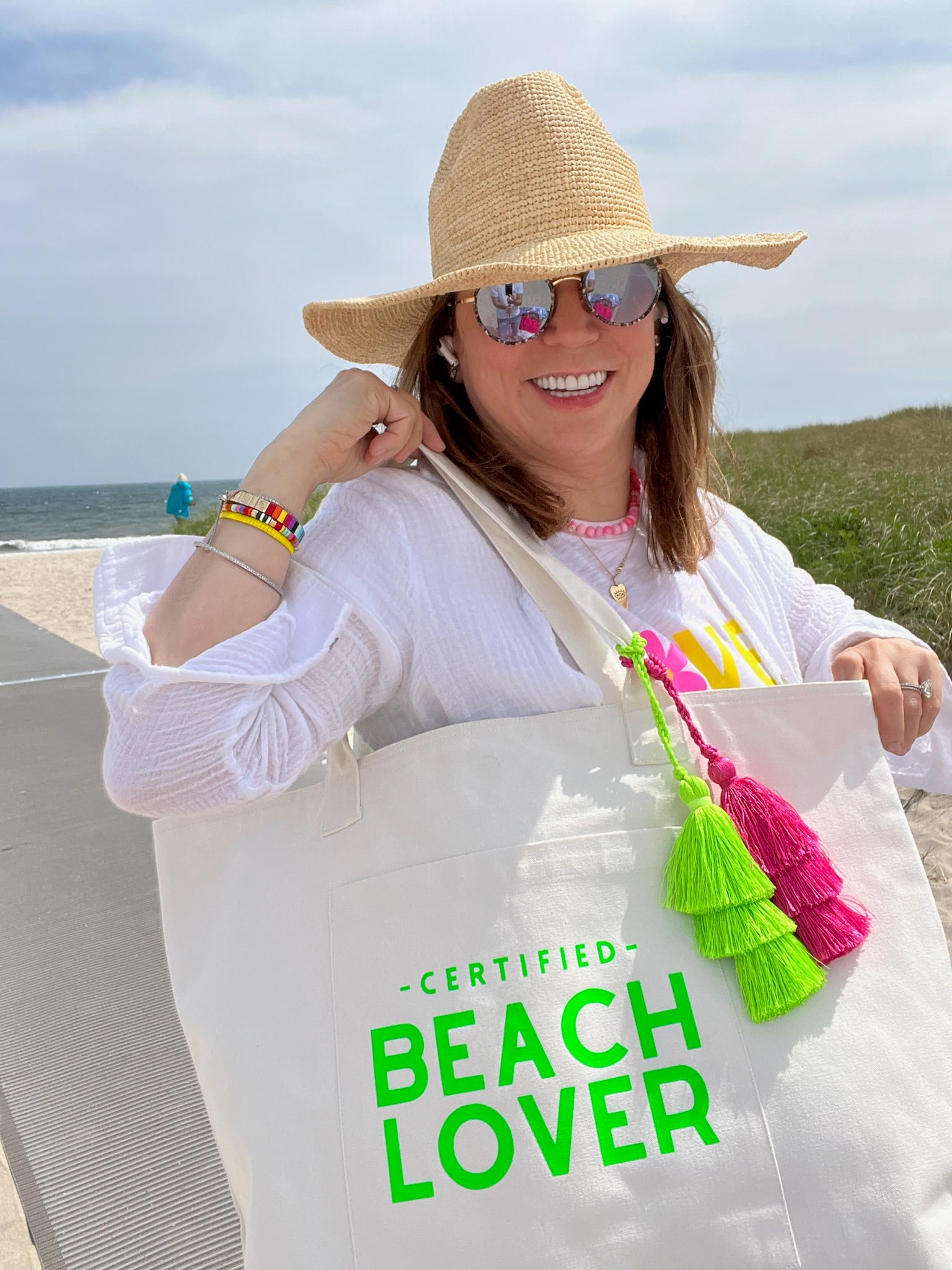 Everything Bag Natural with Neon Green Certified Beach Lover - Quilted Koala