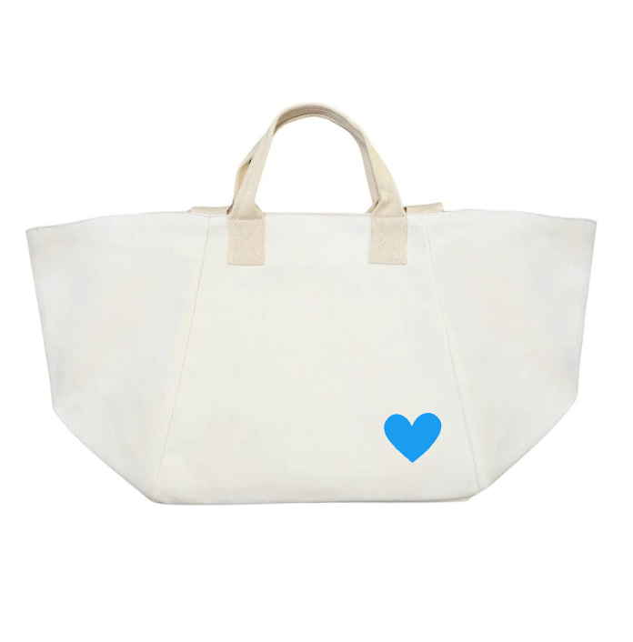 Natural Chelsea Bag with Capri Blue Heart - Quilted Koala