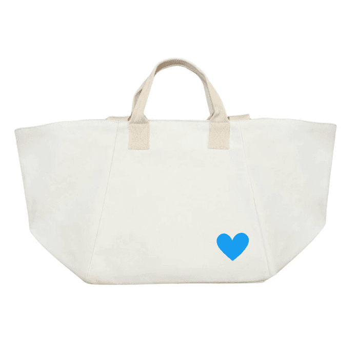 Natural Chelsea Bag with Capri Blue Heart - Quilted Koala