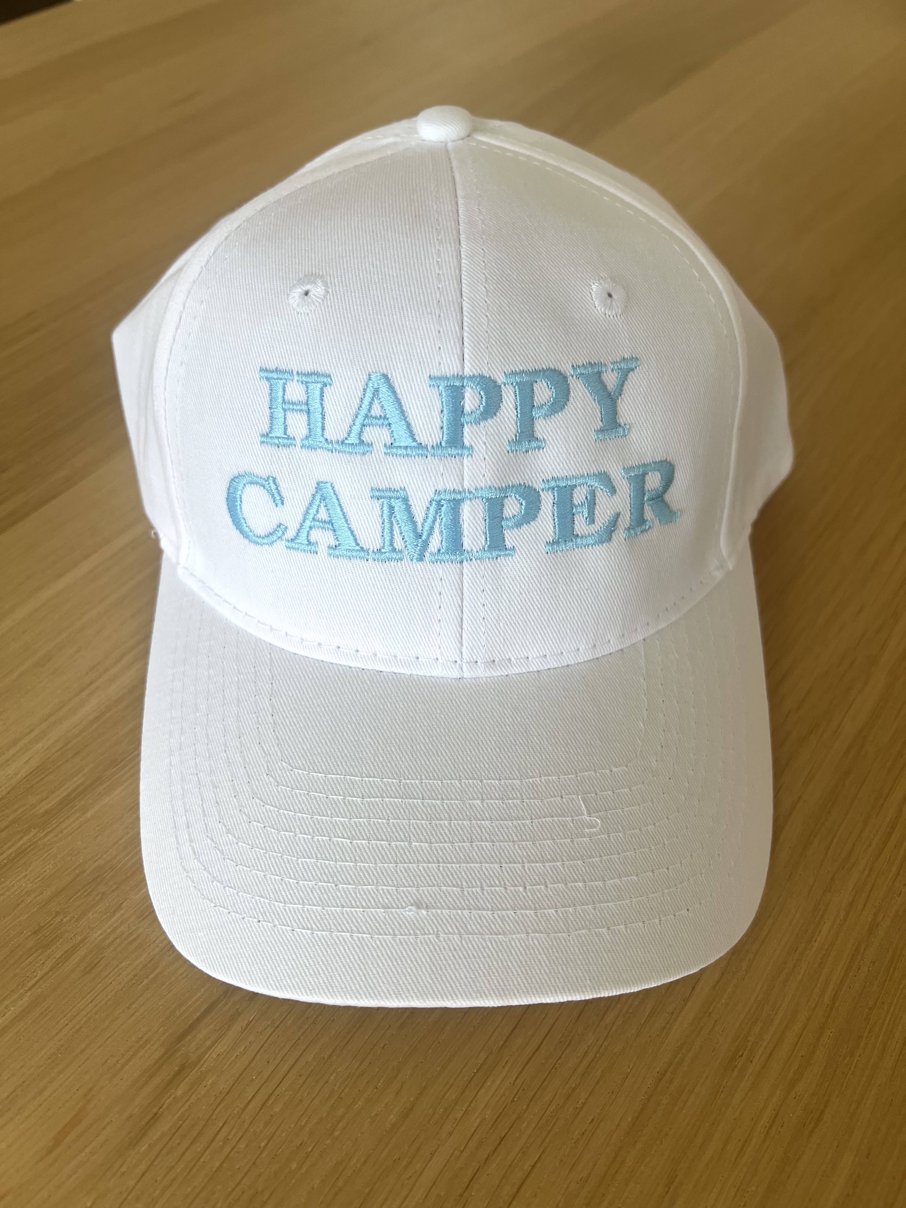SPECIAL PREORDER! Koala Baseball Caps - "HAPPY CAMPER" in White & Aqua - Quilted Koala