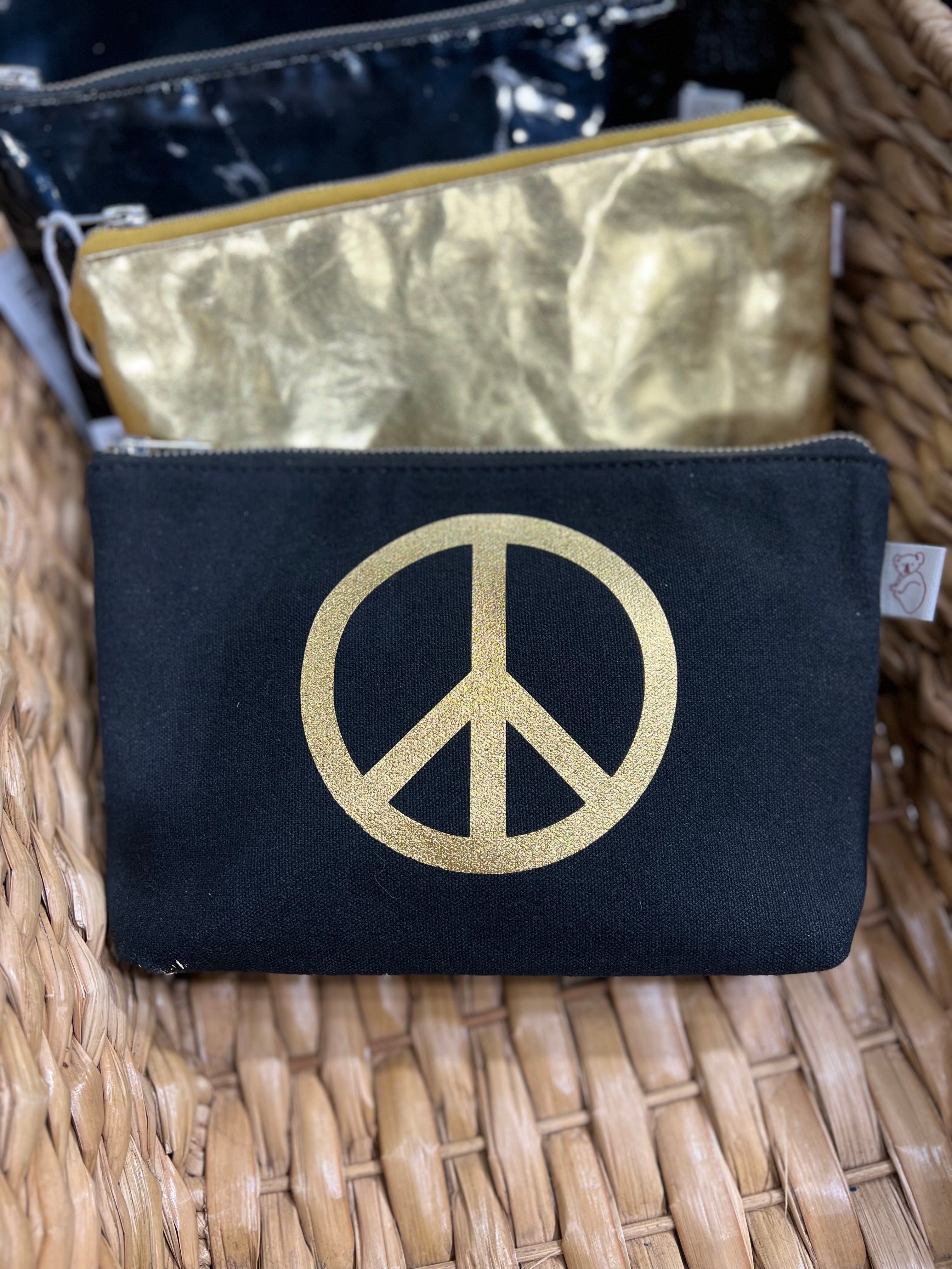 Makeup Bag - Peace Sign in Gold Foil NEW! - Quilted Koala