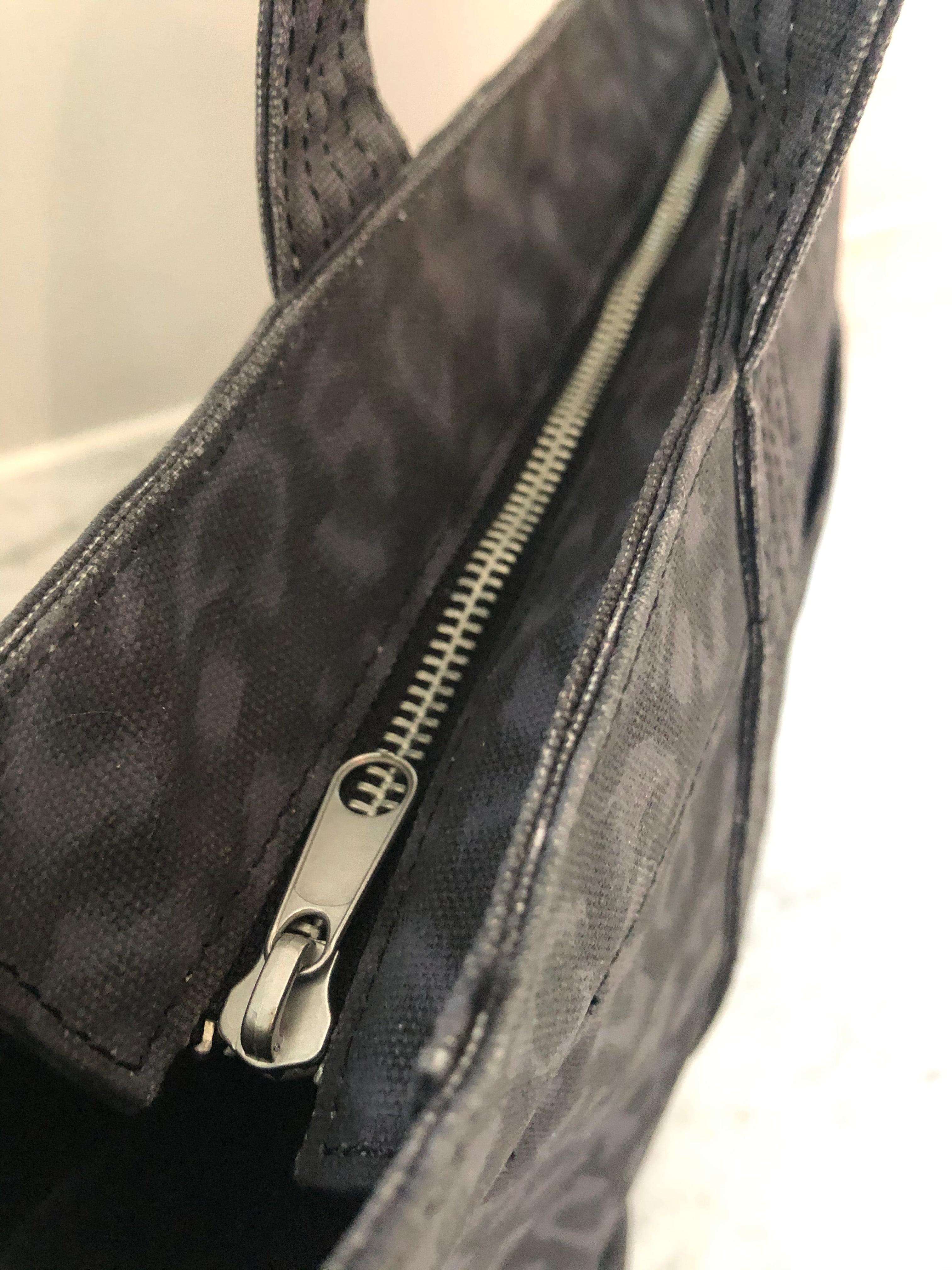 Midi Zipper Tote: Black Leopard Coated Canvas with Black Pom Poms - Quilted Koala