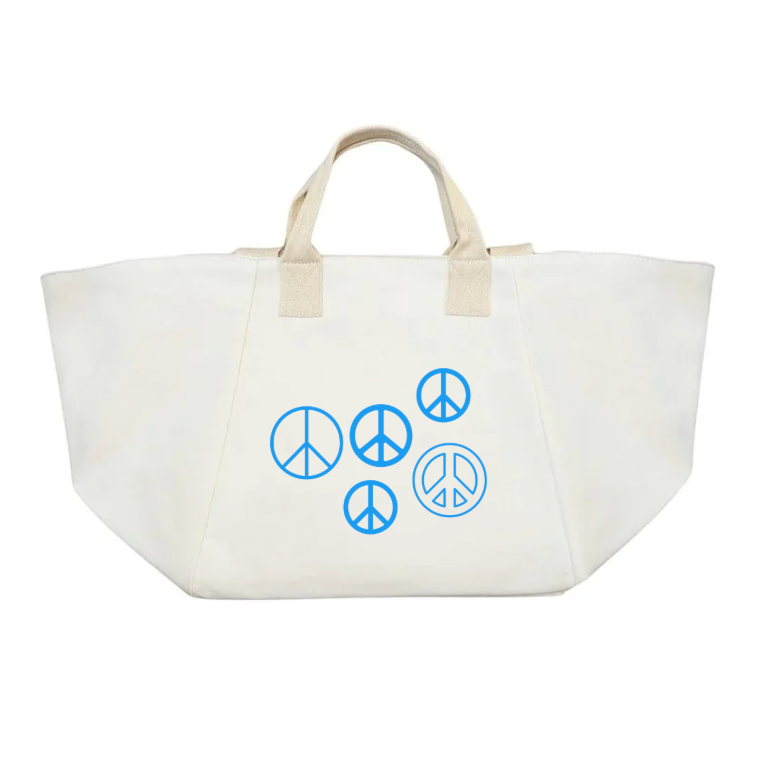 Navy Chelsea Bag with Multi-PEACE SIGNS (Capri Blue) NEW! - Quilted Koala