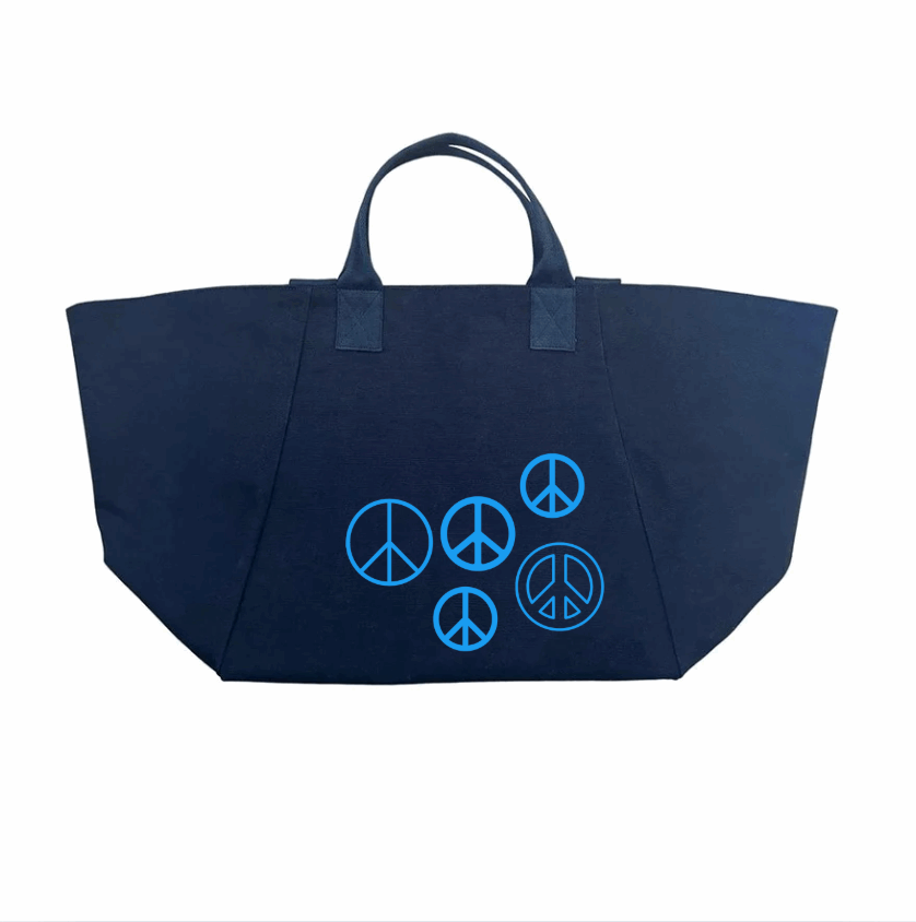 Navy Chelsea Bag with Multi-PEACE SIGNS (Capri Blue) NEW! - Quilted Koala