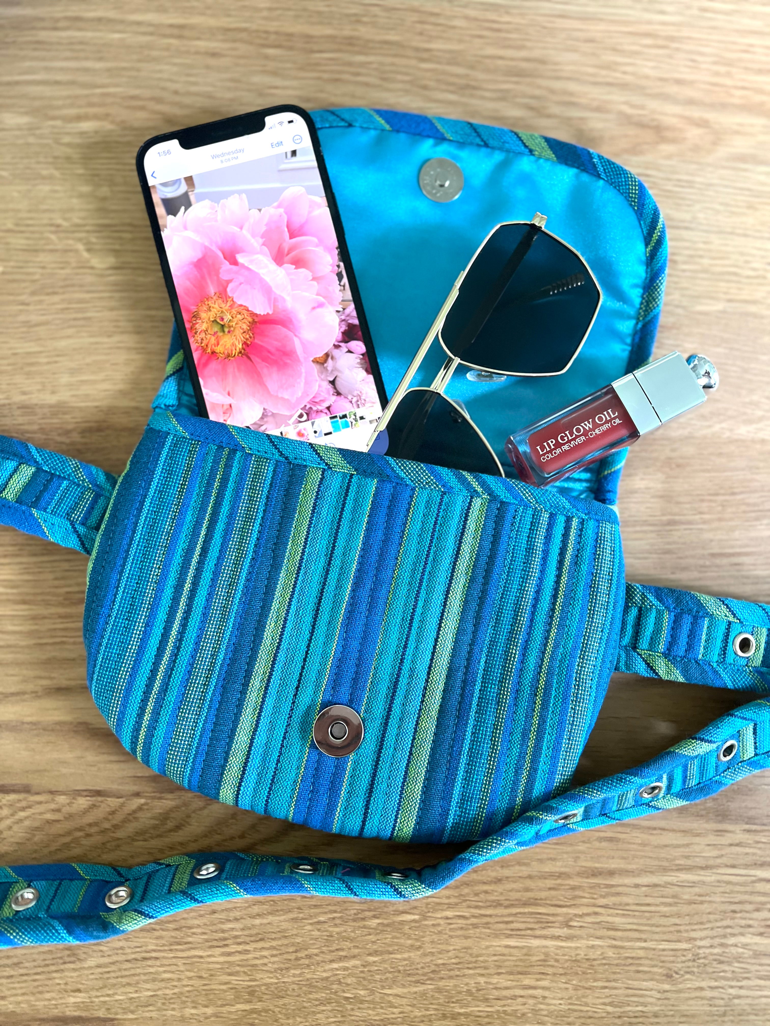 Quilted Koala Belt Bag - Blue Happy Stripe - Quilted Koala