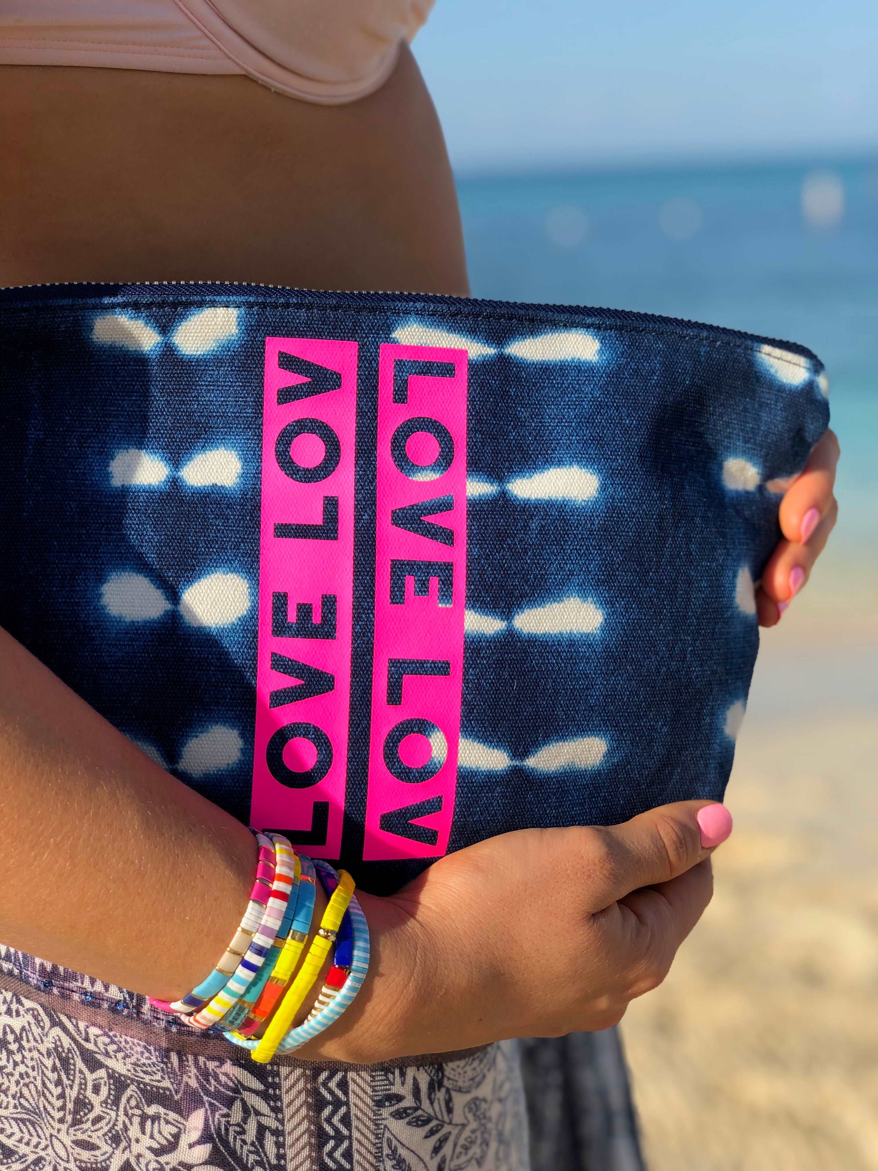 Clutch Bag: Blue Shibori - Quilted Koala