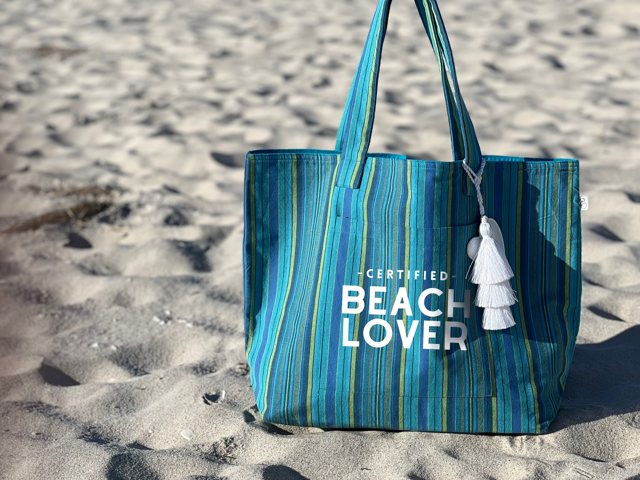 Blue Happy Stripe Everything Bag - White Matte Certified Beach Lover - Quilted Koala