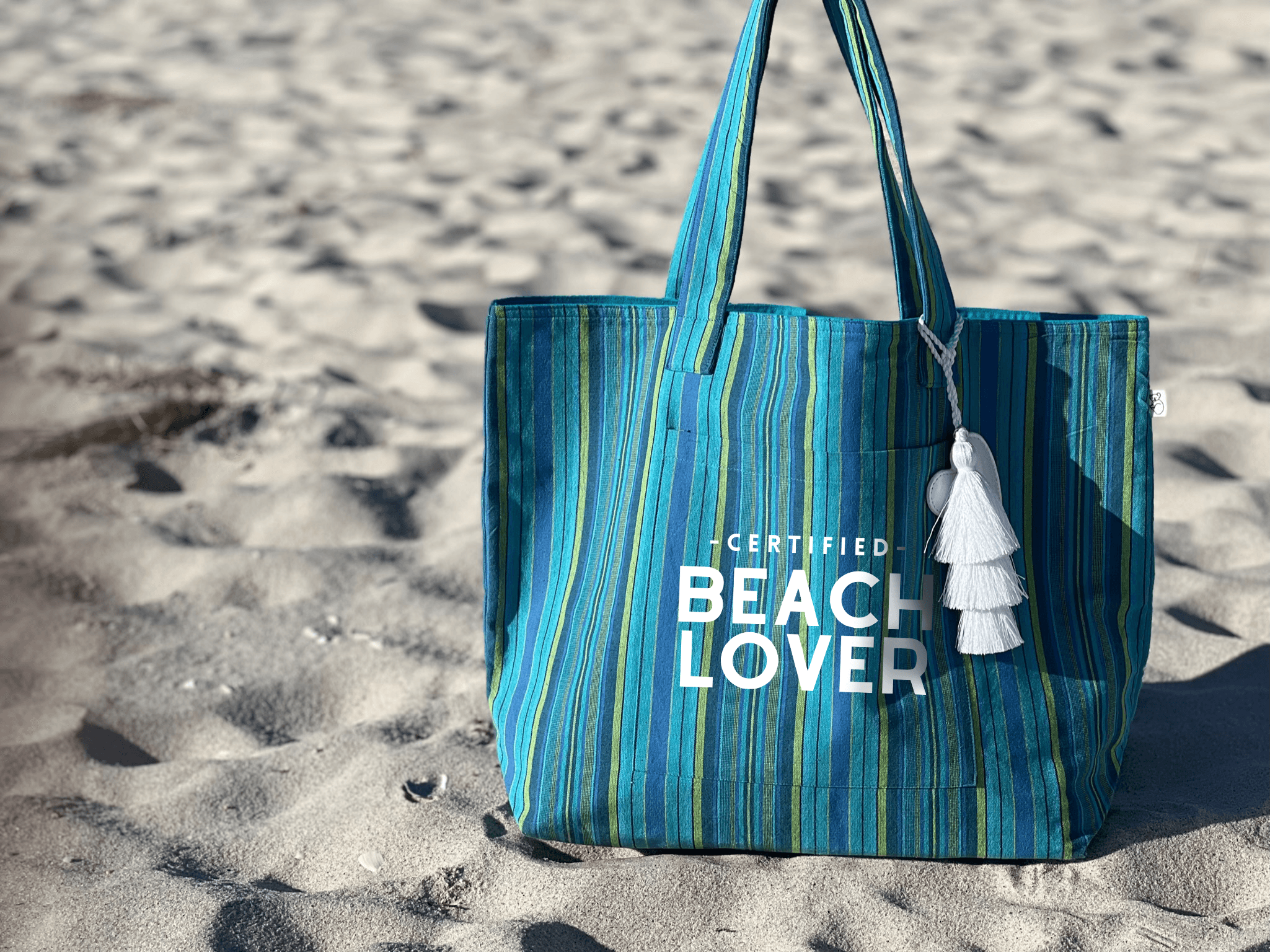 Blue Happy Stripe Everything Bag - White Matte Certified Beach Lover - Quilted Koala