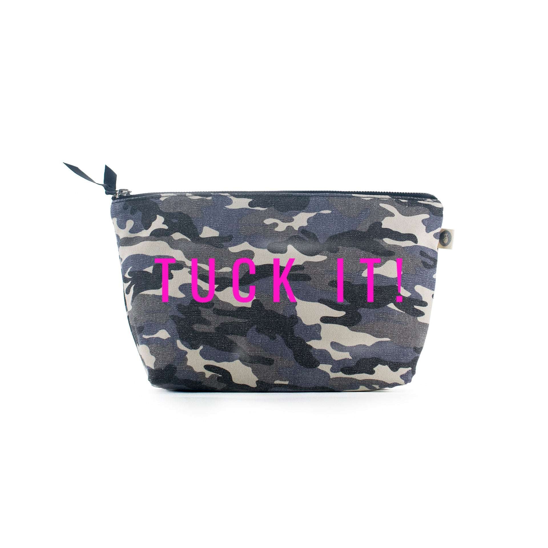 Clutch Bag Grey Camouflage with Neon Pink Tuck It! - Quilted Koala