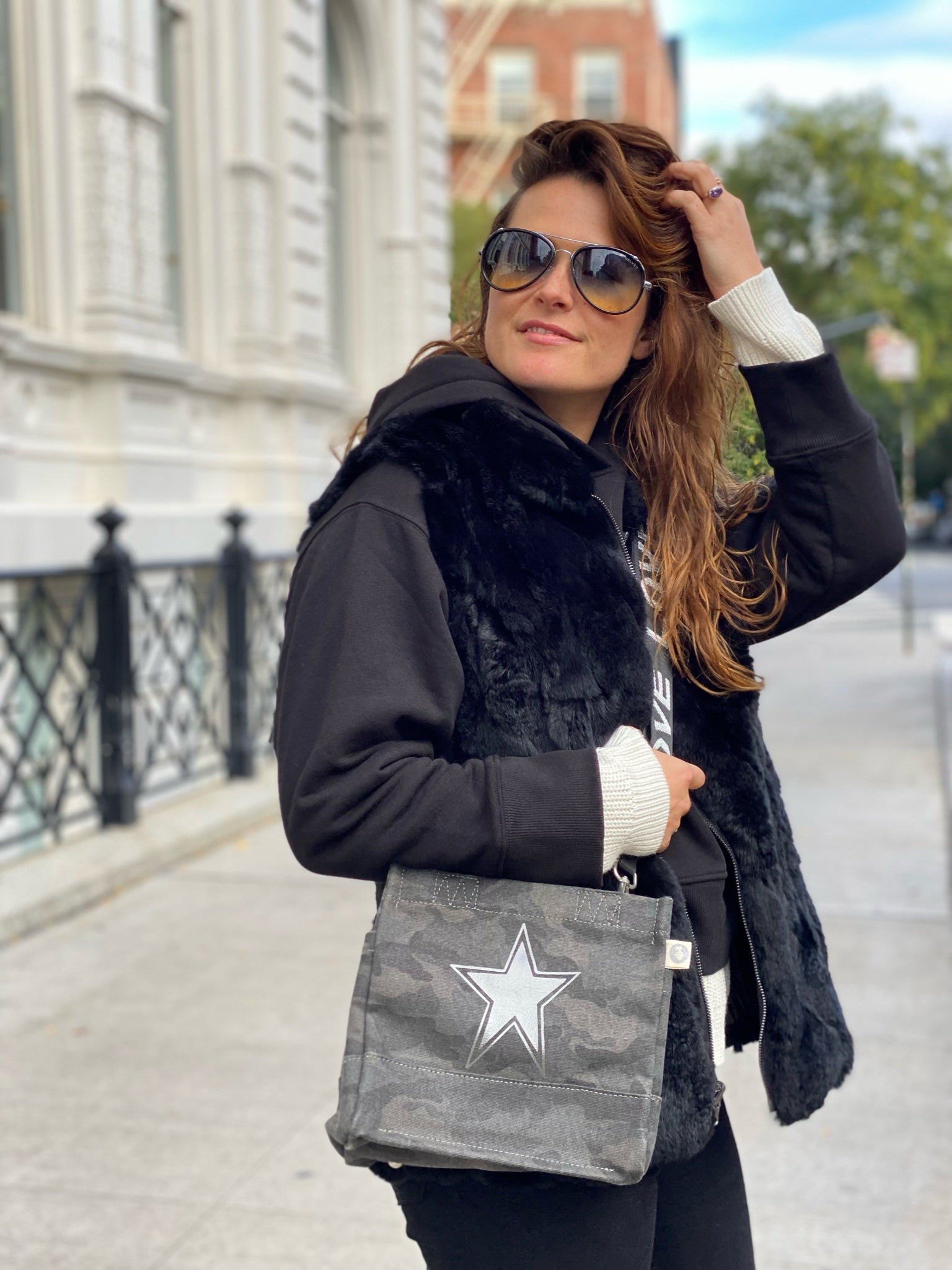 Mini Luxe North South Bag: Black Camouflage - Quilted Koala