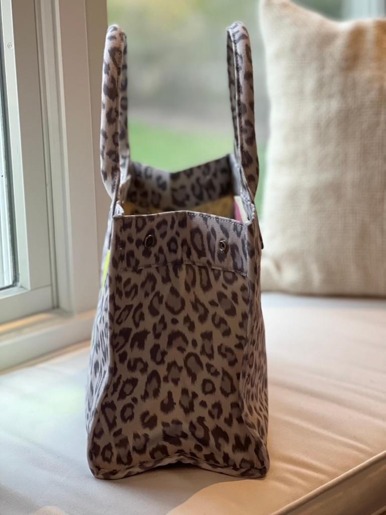 Monogram Stripe: Midi East West Bag- Grey Leopard - Quilted Koala