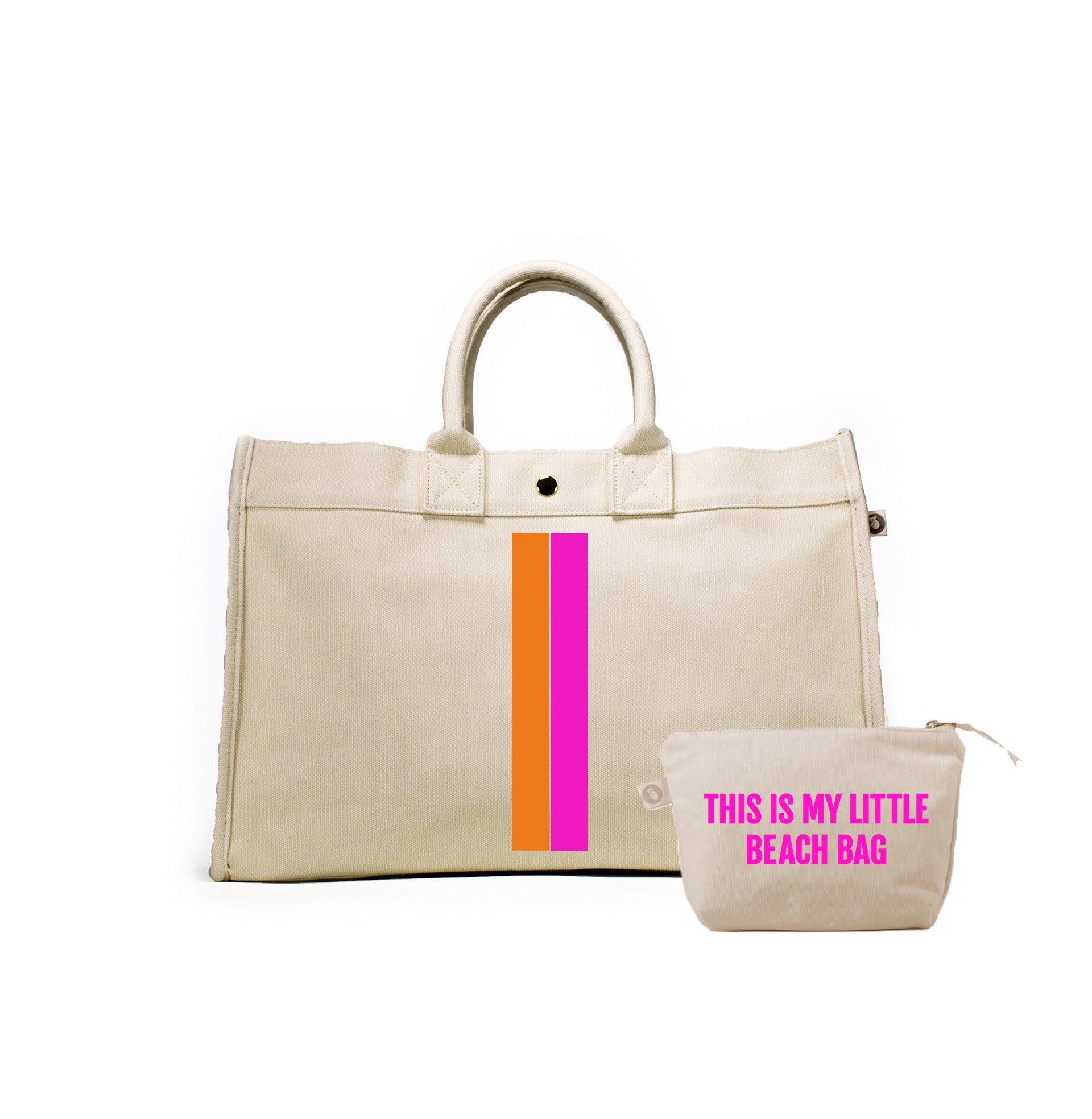 Natural East West Bag with Neon Pink & Neon Orange Stripes (+ FREE Natural Makeup with Neon Pink Little Beach Bag) - Quilted Koala