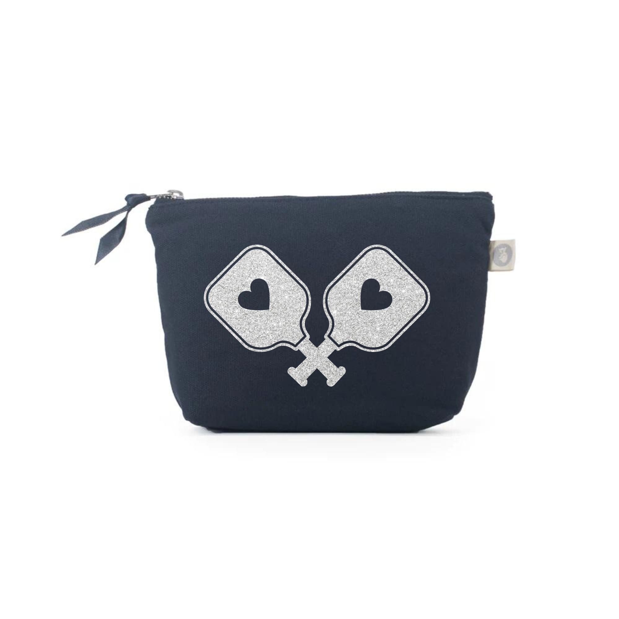 Makeup Bag Navy with Silver Glitter Pickleball Paddles - Quilted Koala