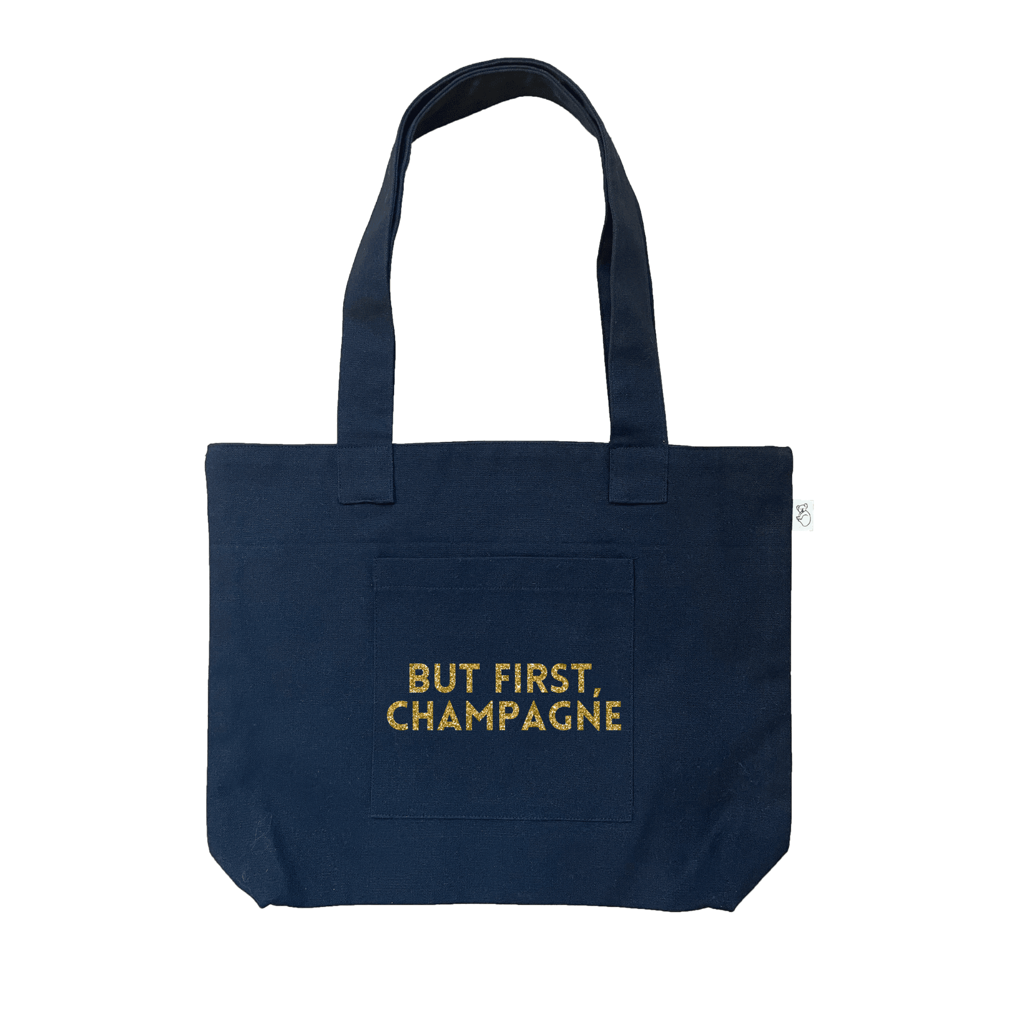 Navy Midi Everything Bag - Gold Glitter But First, Champagne - Quilted Koala