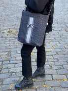 Monogram Stripe - Town Crossbody Bag: Black Leopard Coated Canvas - Quilted Koala