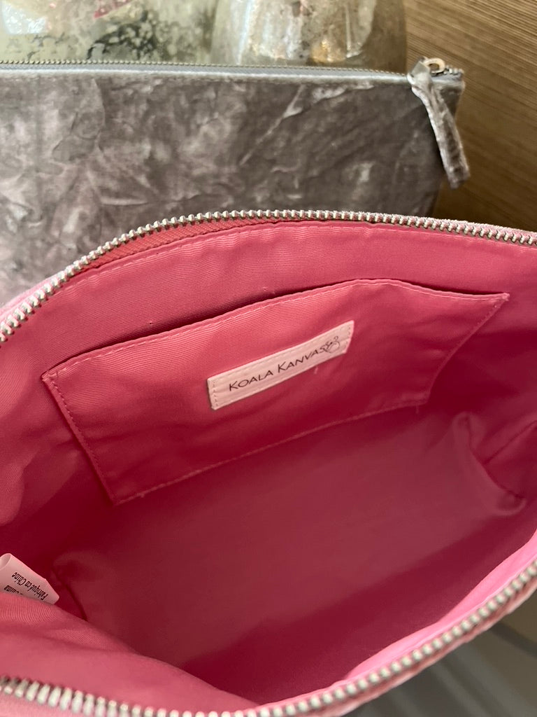 Petal Pink Velvet Clutch with Silver Glitter Certified BADASS - Quilted Koala