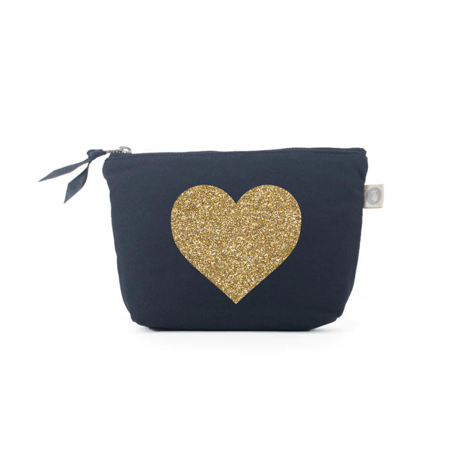 Navy Makeup Bag Gold Glitter Heart - Quilted Koala