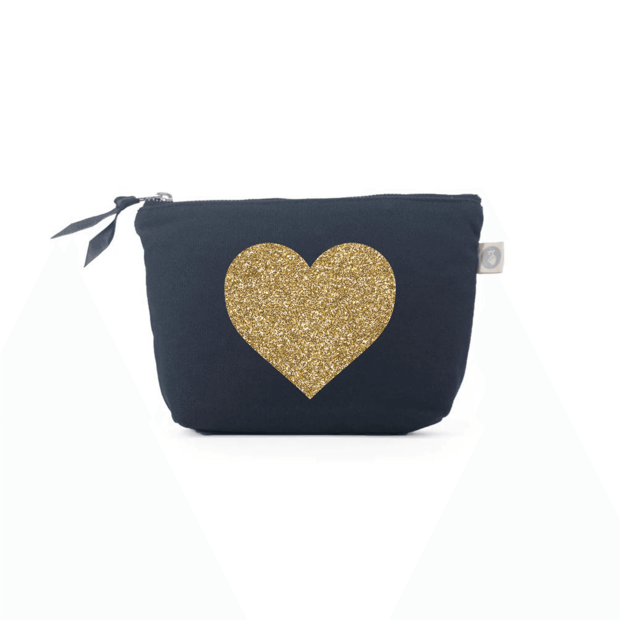 Navy Makeup Bag Gold Glitter Heart - Quilted Koala