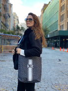 Monogram Stripe - Town Crossbody Bag: Black Leopard Coated Canvas - Quilted Koala