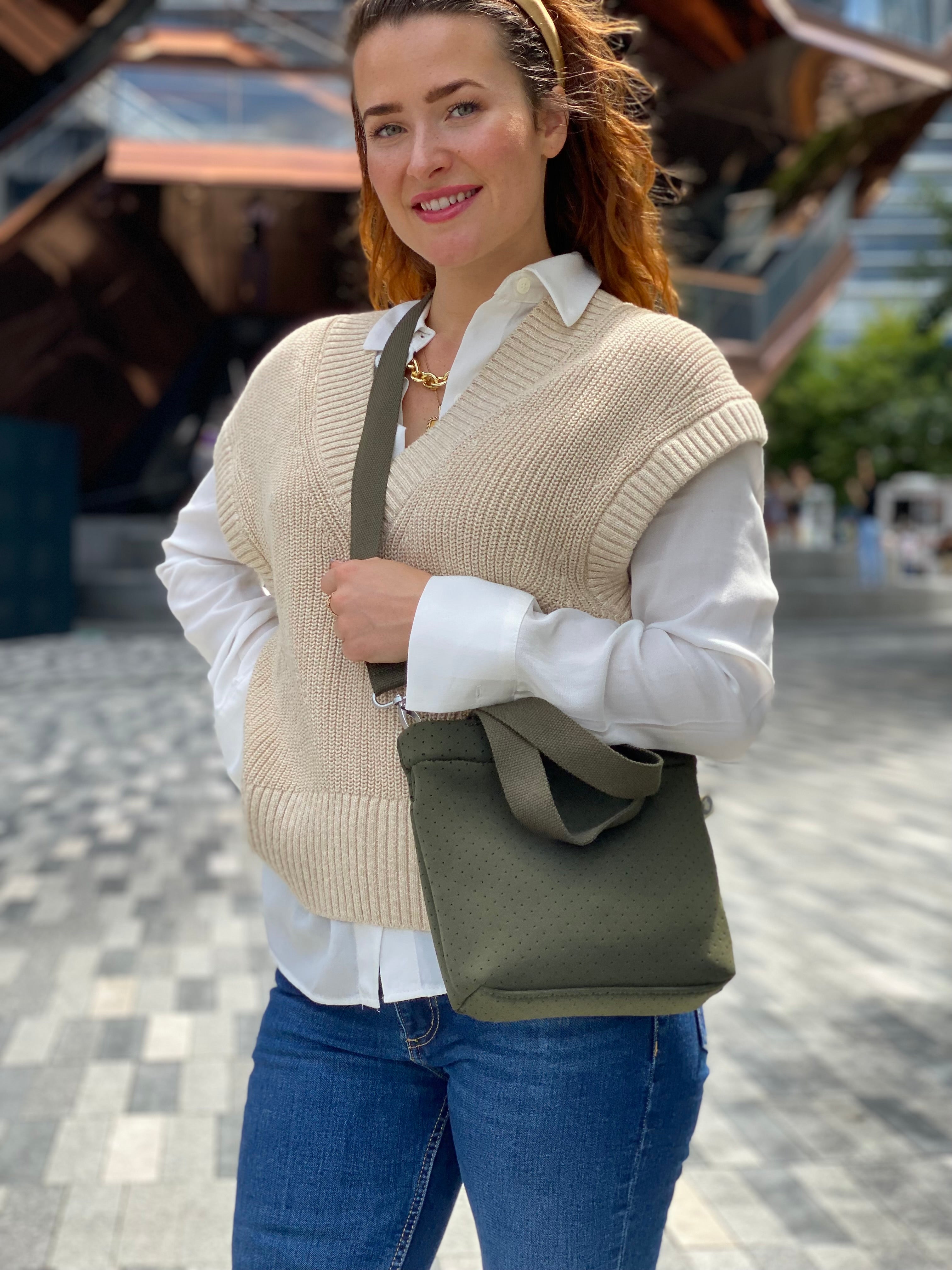 Koala Go! Midi Town Crossbody Bag: Olive Neoprene - Quilted Koala