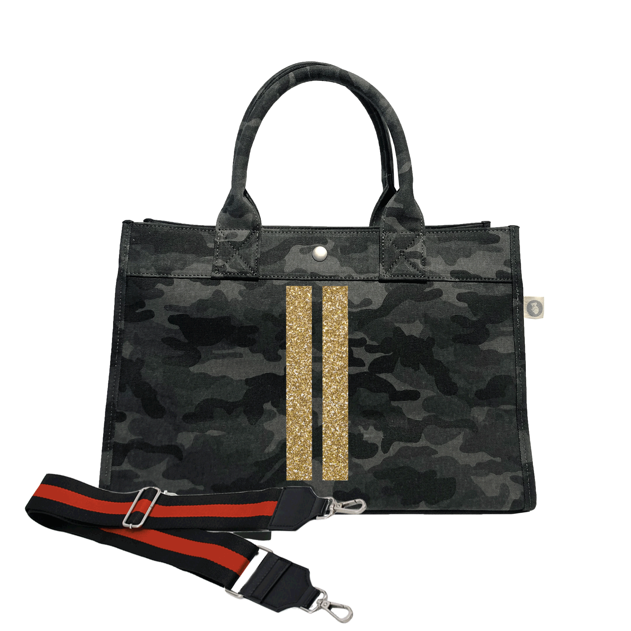 Midi East West Bag: Black Camouflage - Quilted Koala