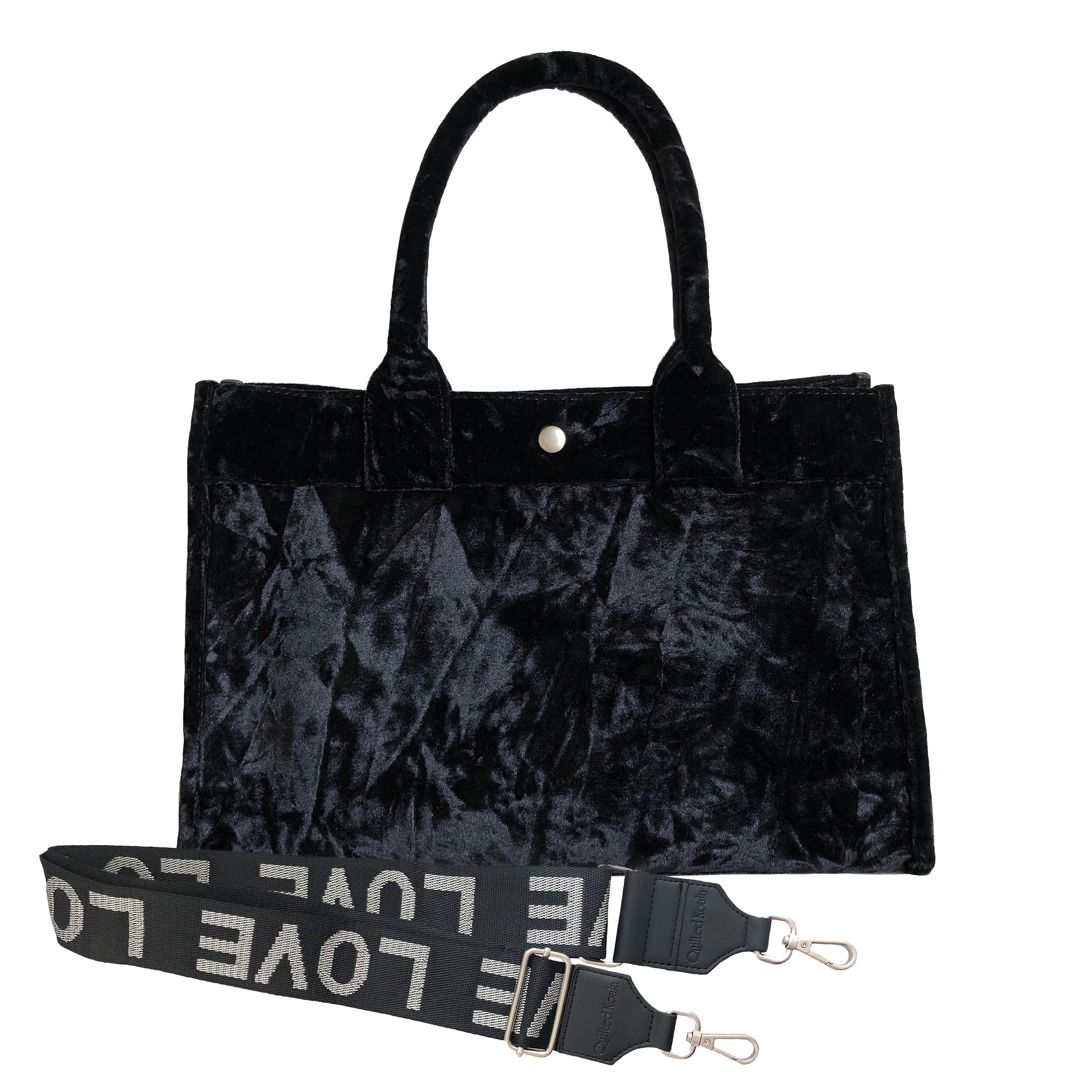 Midi East West Bag: Black Crushed Velvet - Quilted Koala