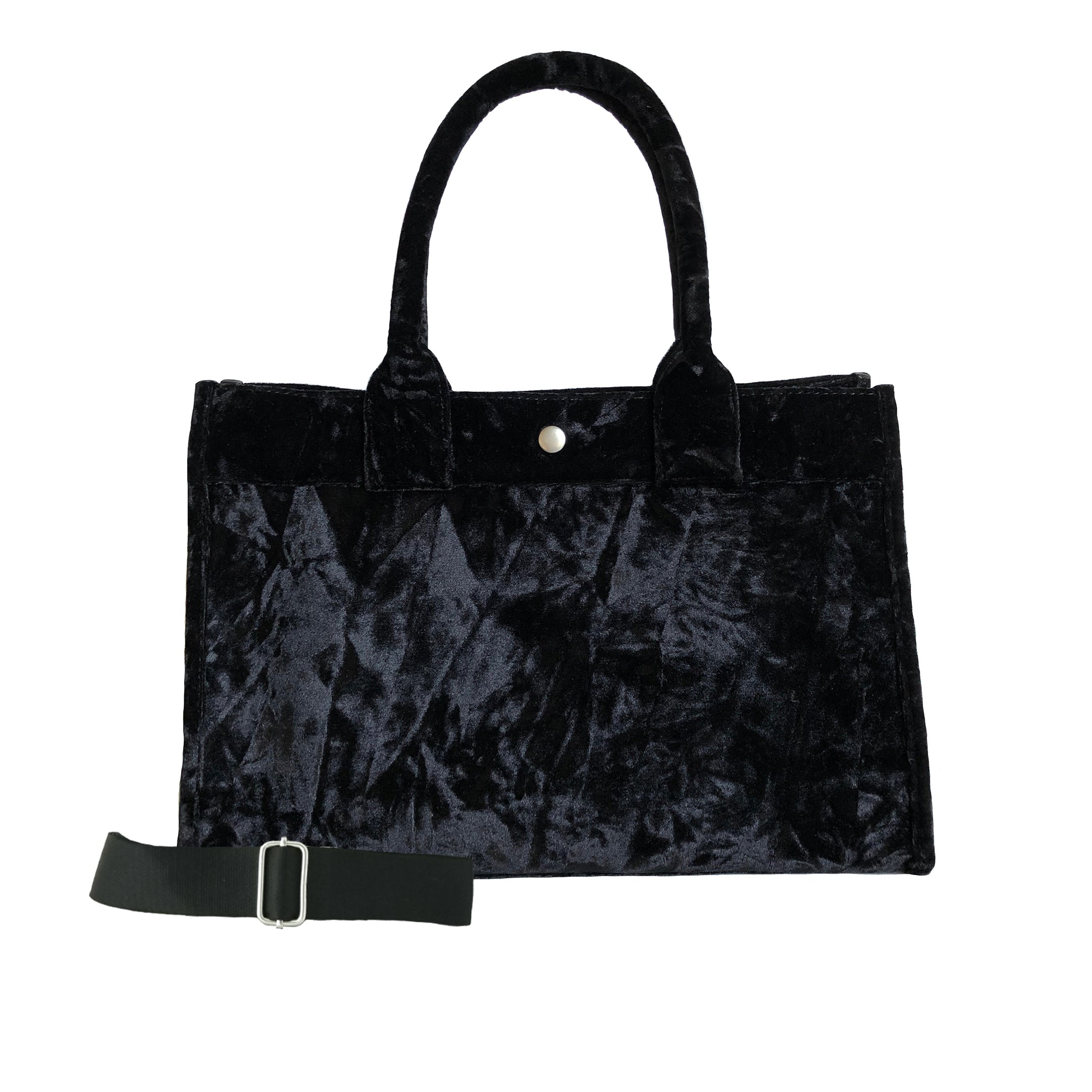 Midi East West Bag: Black Crushed Velvet - Quilted Koala