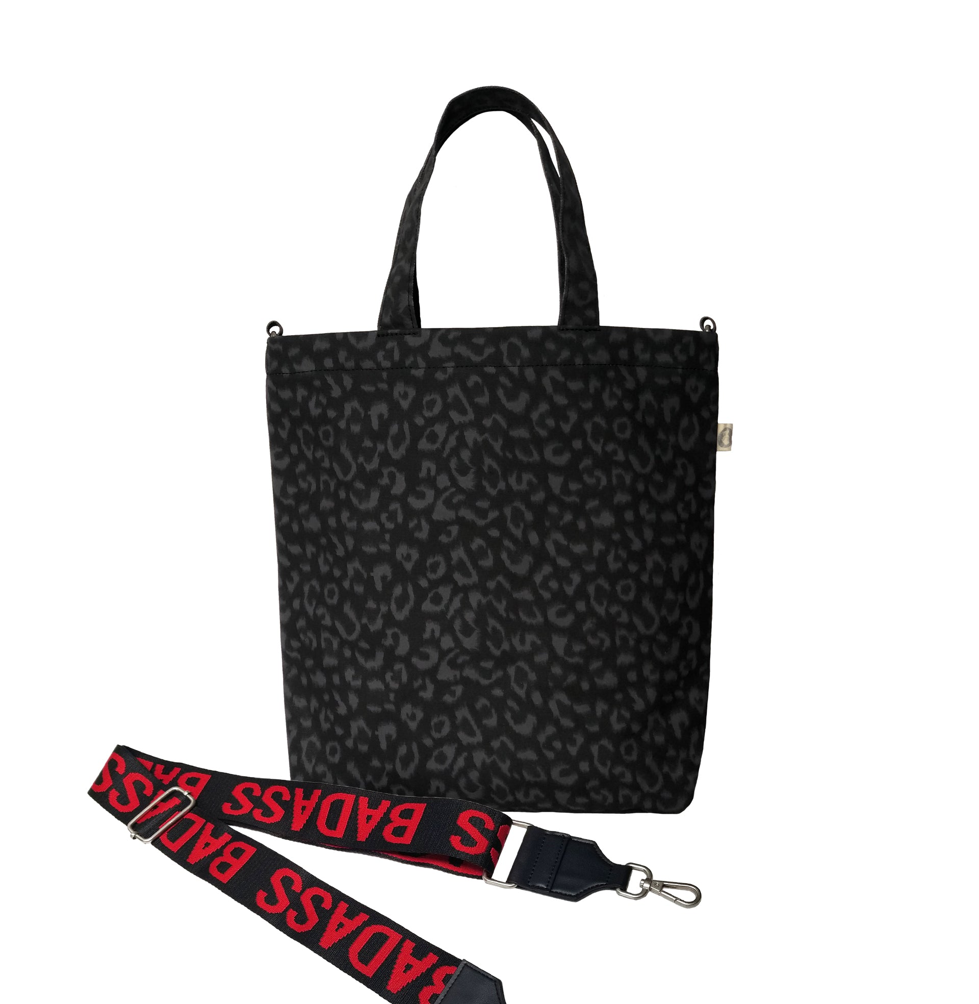 Split Letter Monogram - Town Crossbody Bag: Black Leopard Coated Canvas - Quilted Koala