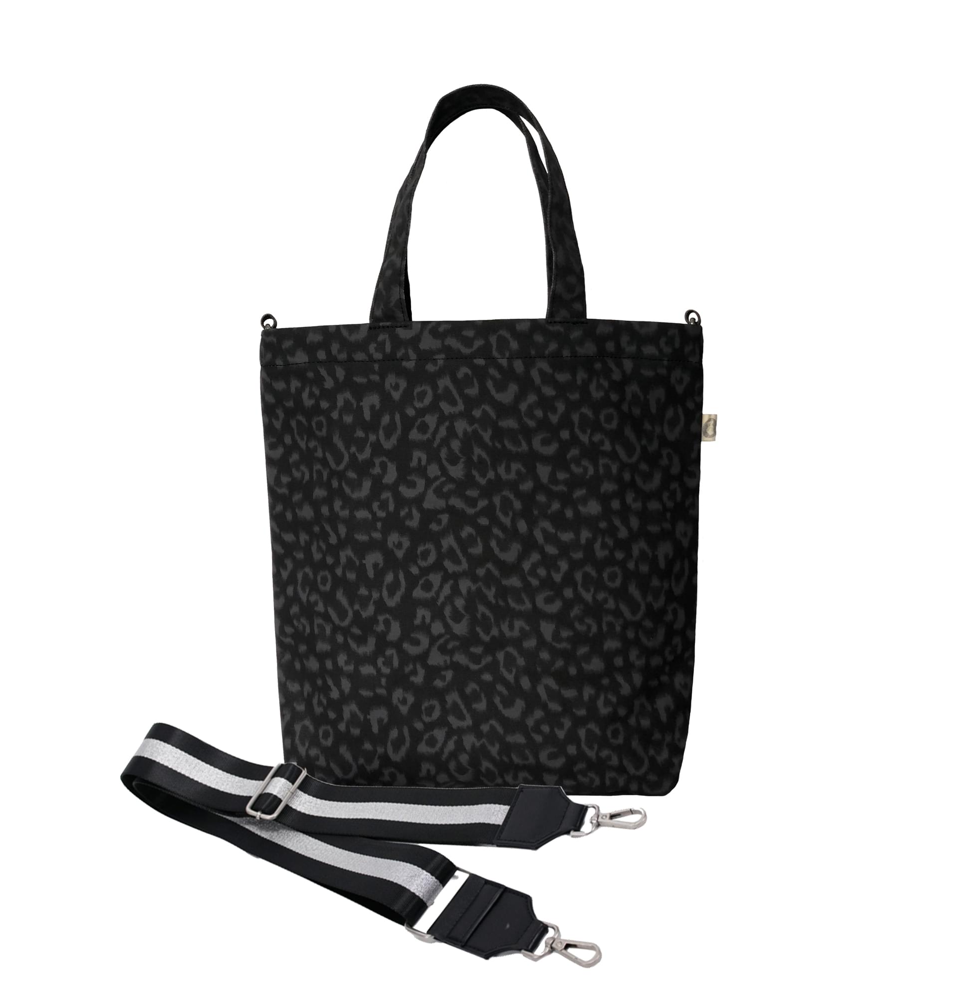 Monogram Stripe - Town Crossbody Bag: Black Leopard Coated Canvas - Quilted Koala