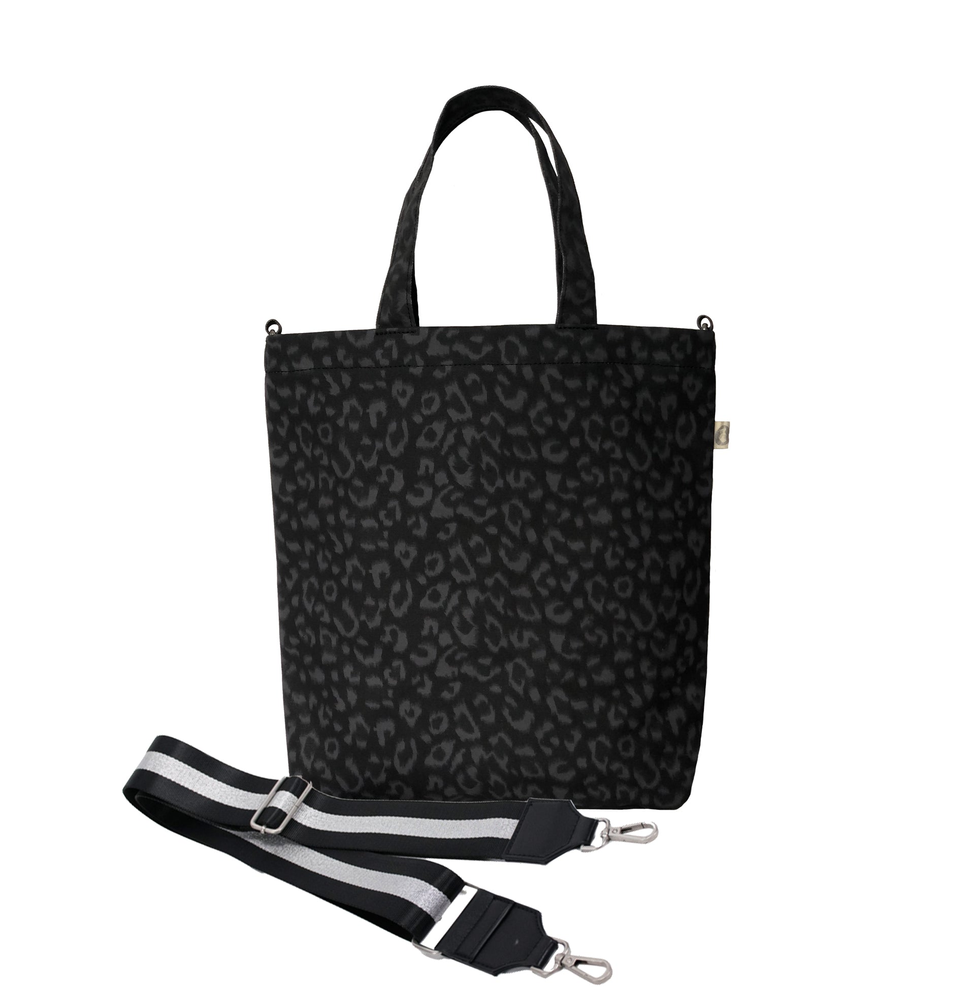 Split Letter Monogram - Town Crossbody Bag: Black Leopard Coated Canvas - Quilted Koala