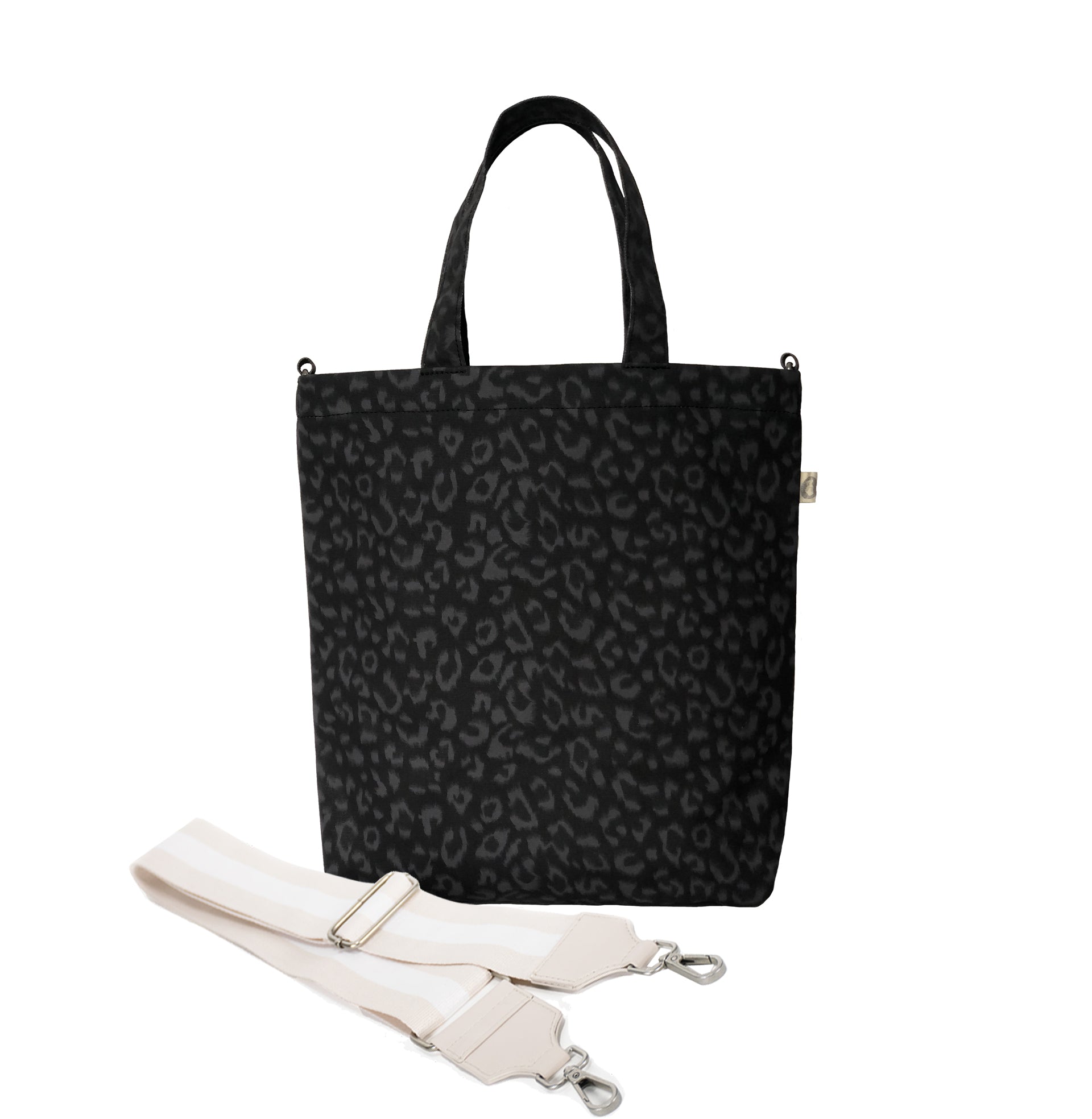 Split Letter Monogram - Town Crossbody Bag: Black Leopard Coated Canvas - Quilted Koala