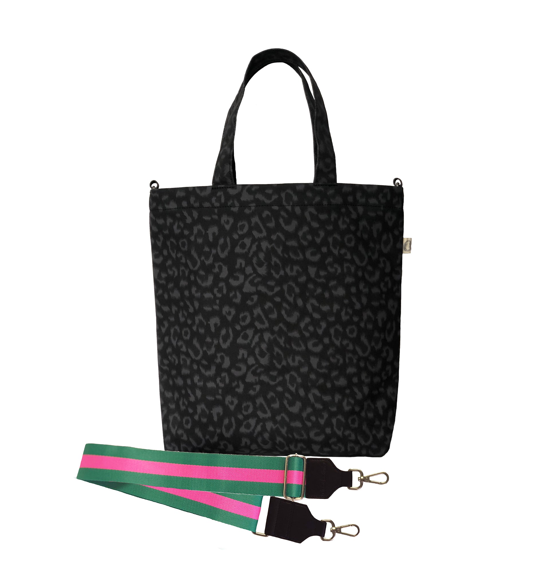 Split Letter Monogram - Town Crossbody Bag: Black Leopard Coated Canvas - Quilted Koala