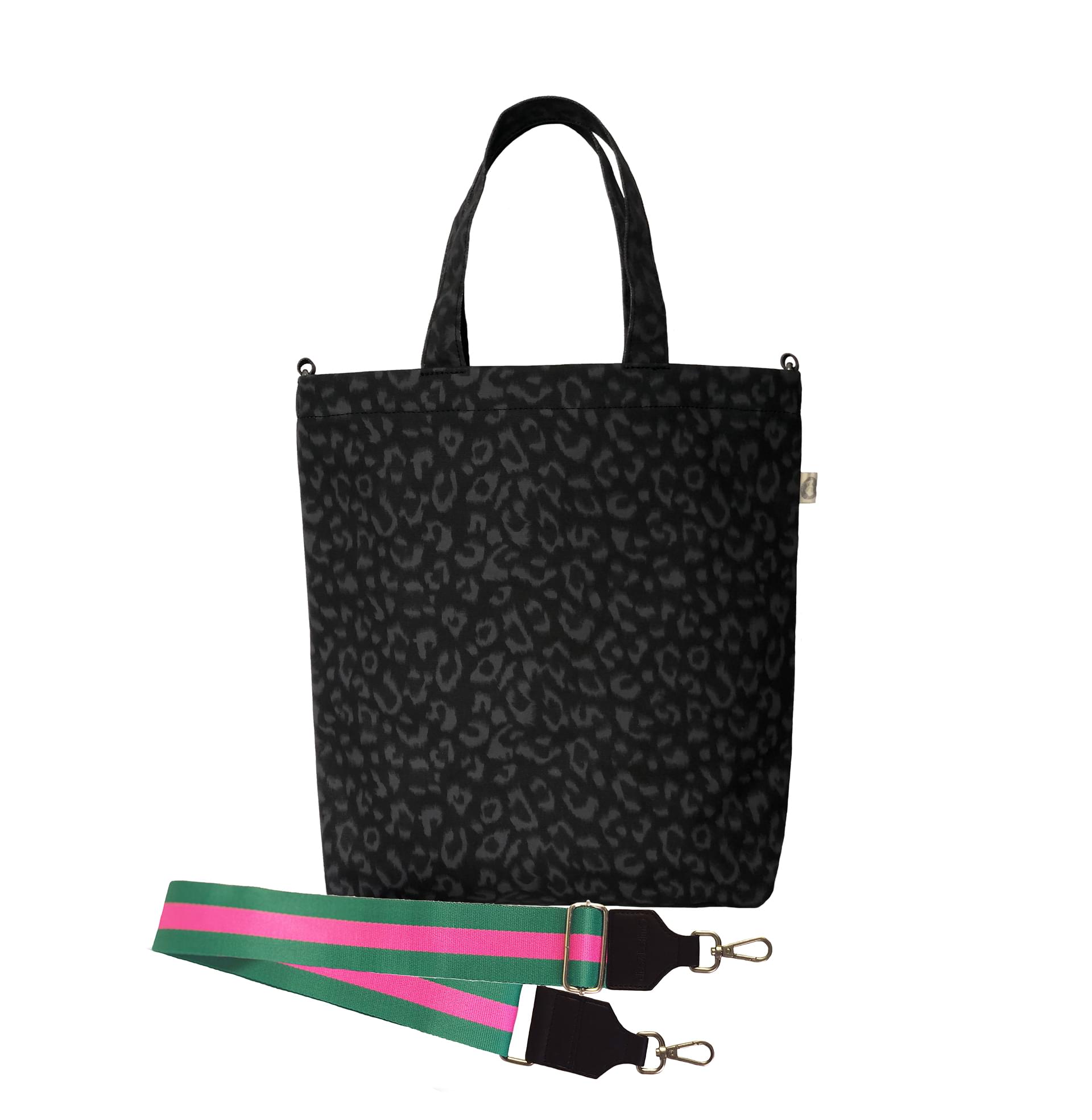 Split Letter Monogram - Town Crossbody Bag: Black Leopard Coated Canvas - Quilted Koala