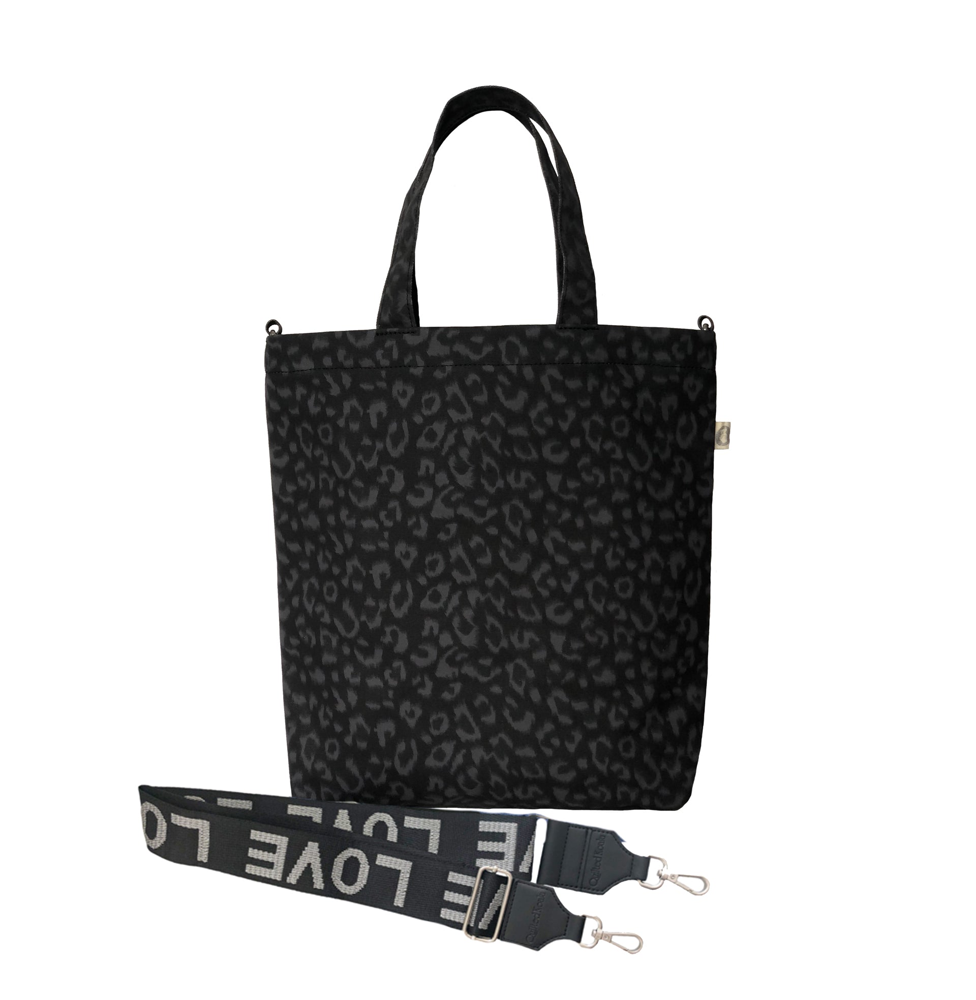 Split Letter Monogram - Town Crossbody Bag: Black Leopard Coated Canvas - Quilted Koala