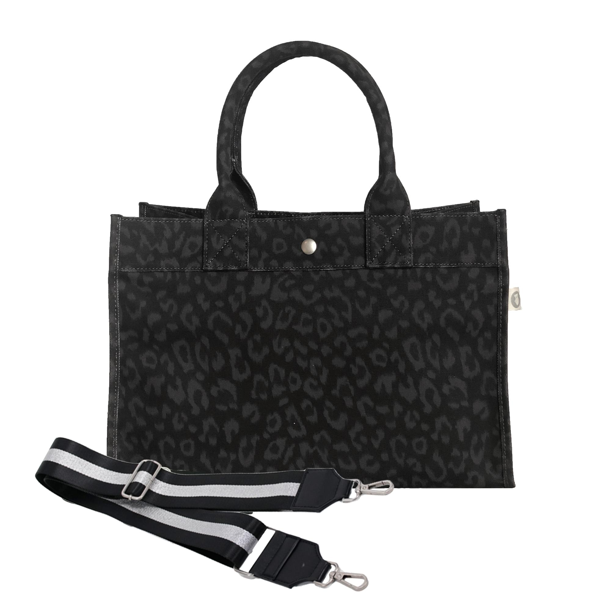 Monogram Stripe: Midi East West Bag- Black Leopard - Quilted Koala