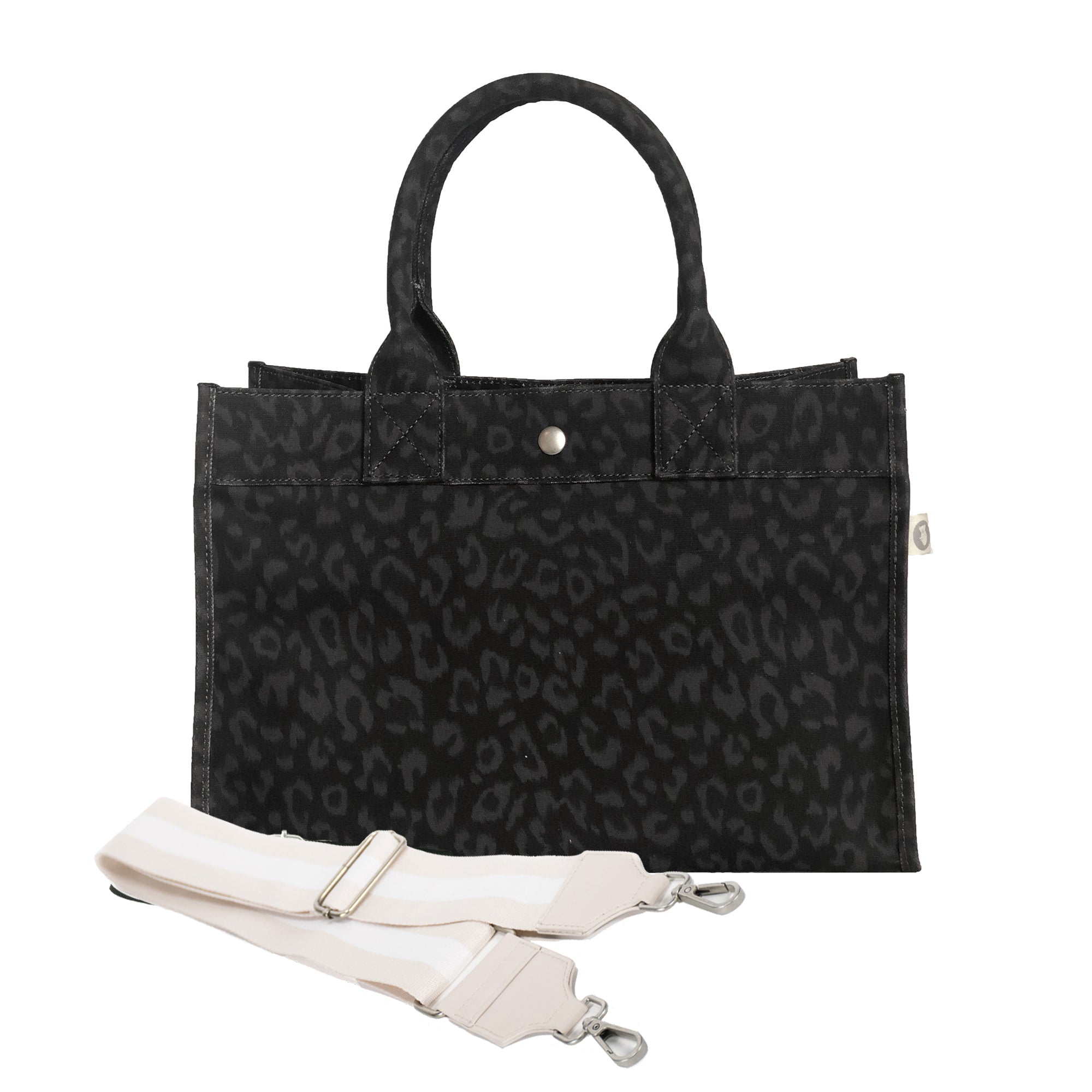 Monogram Stripe: Midi East West Bag- Black Leopard - Quilted Koala