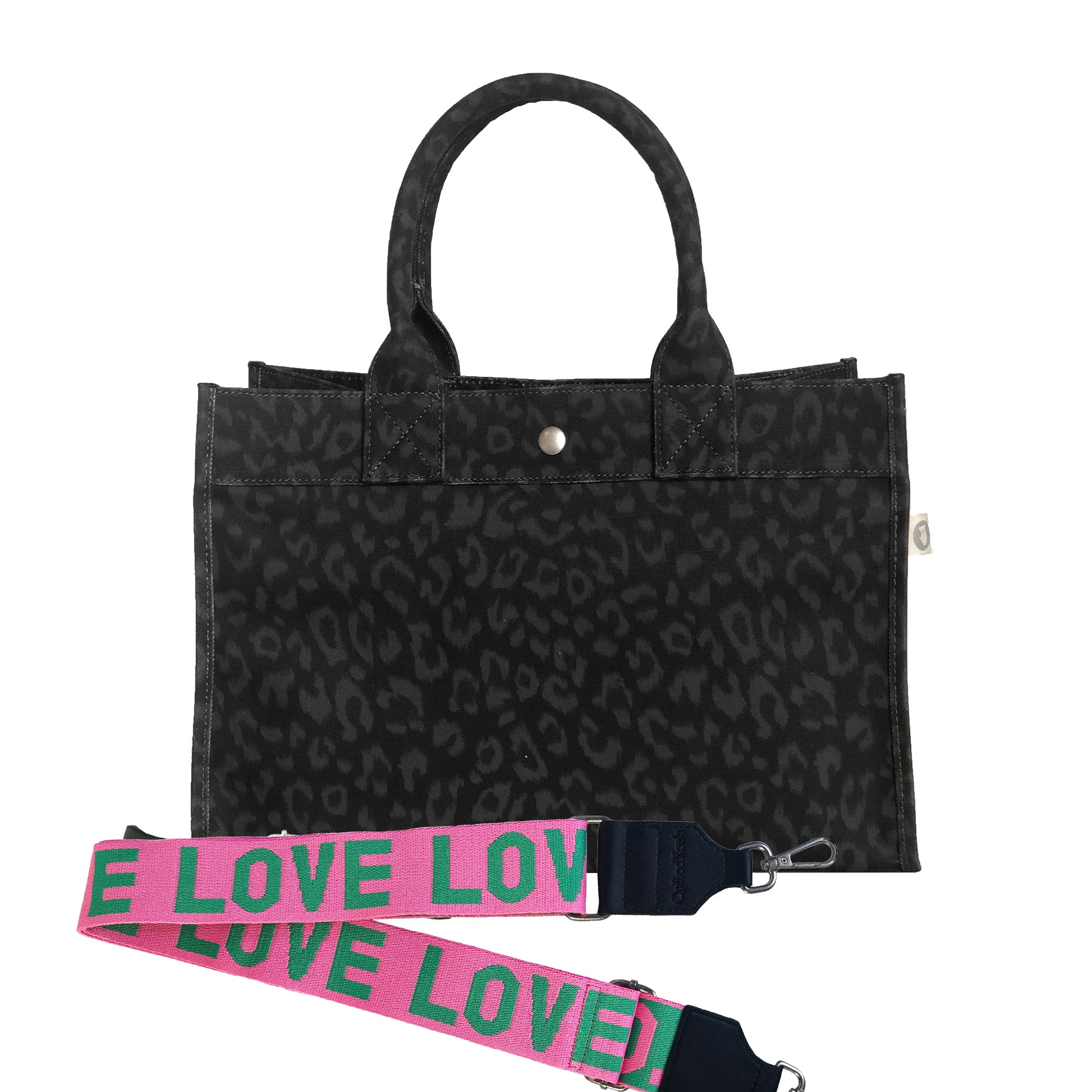 Monogram Stripe: Midi East West Bag- Black Leopard - Quilted Koala