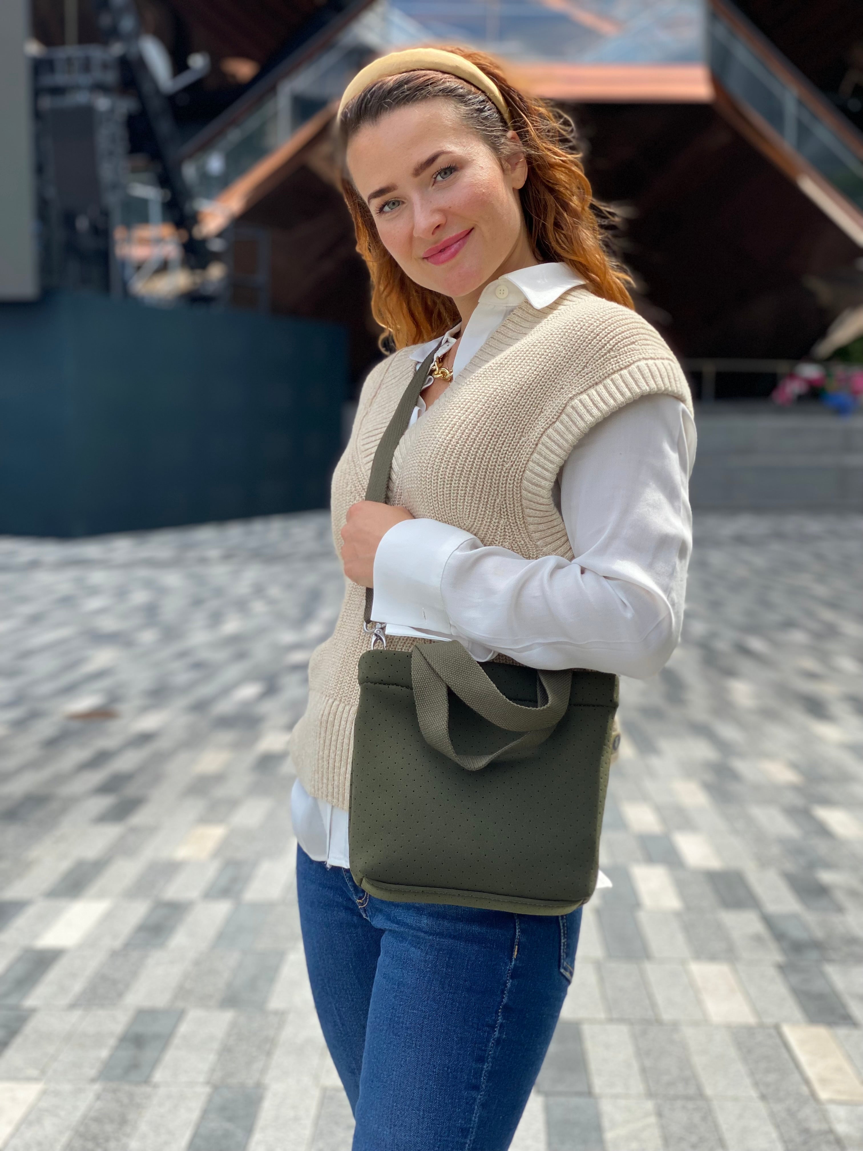 Koala Go! Midi Town Crossbody Bag: Olive Neoprene - Quilted Koala