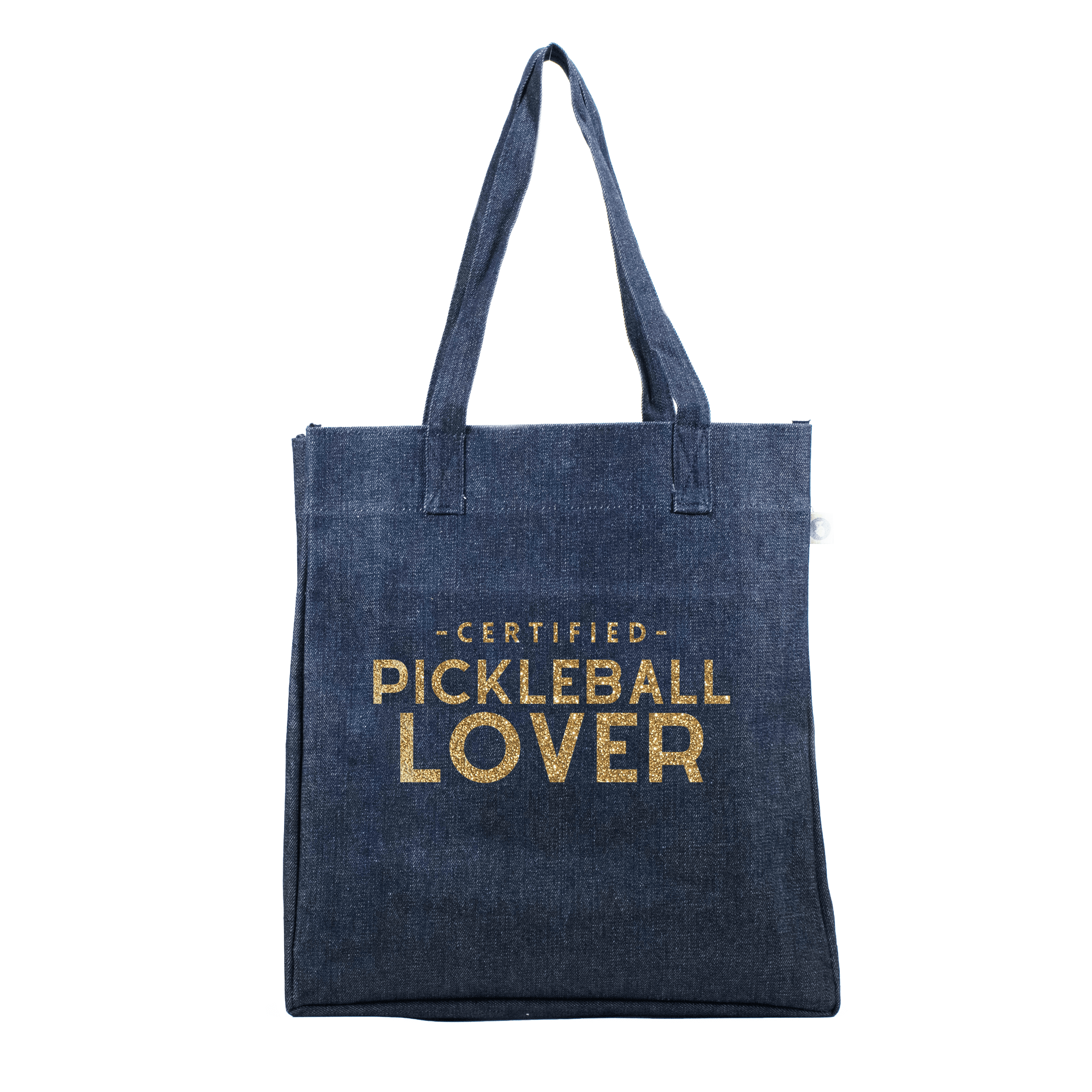 Denim Upright Bag with Gold Glitter Certified Pickleball Lover - Quilted Koala