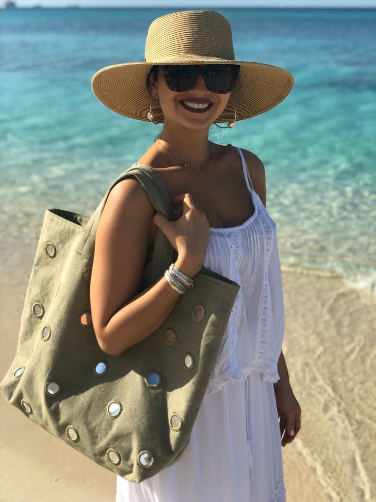 Bachelorette Bundle! 3 Boho Large Mirror Totes: Olive ONLY $115 - Quilted Koala