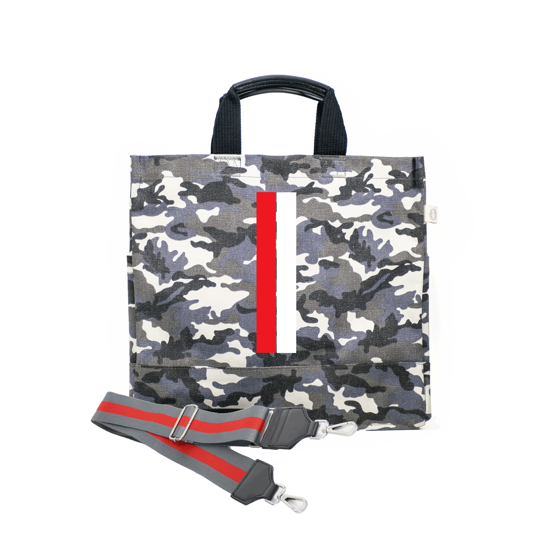 Grey Camo North South Bag with Multicolor Stripes - Quilted Koala