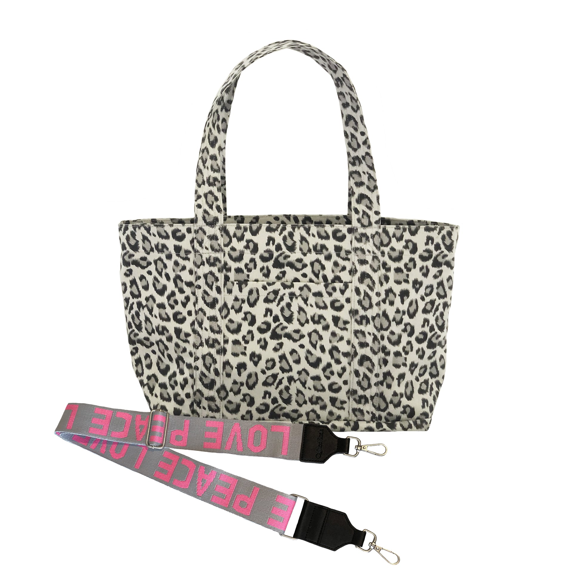 Monogram Stripe - Midi Zipper Tote: Leopard - Quilted Koala