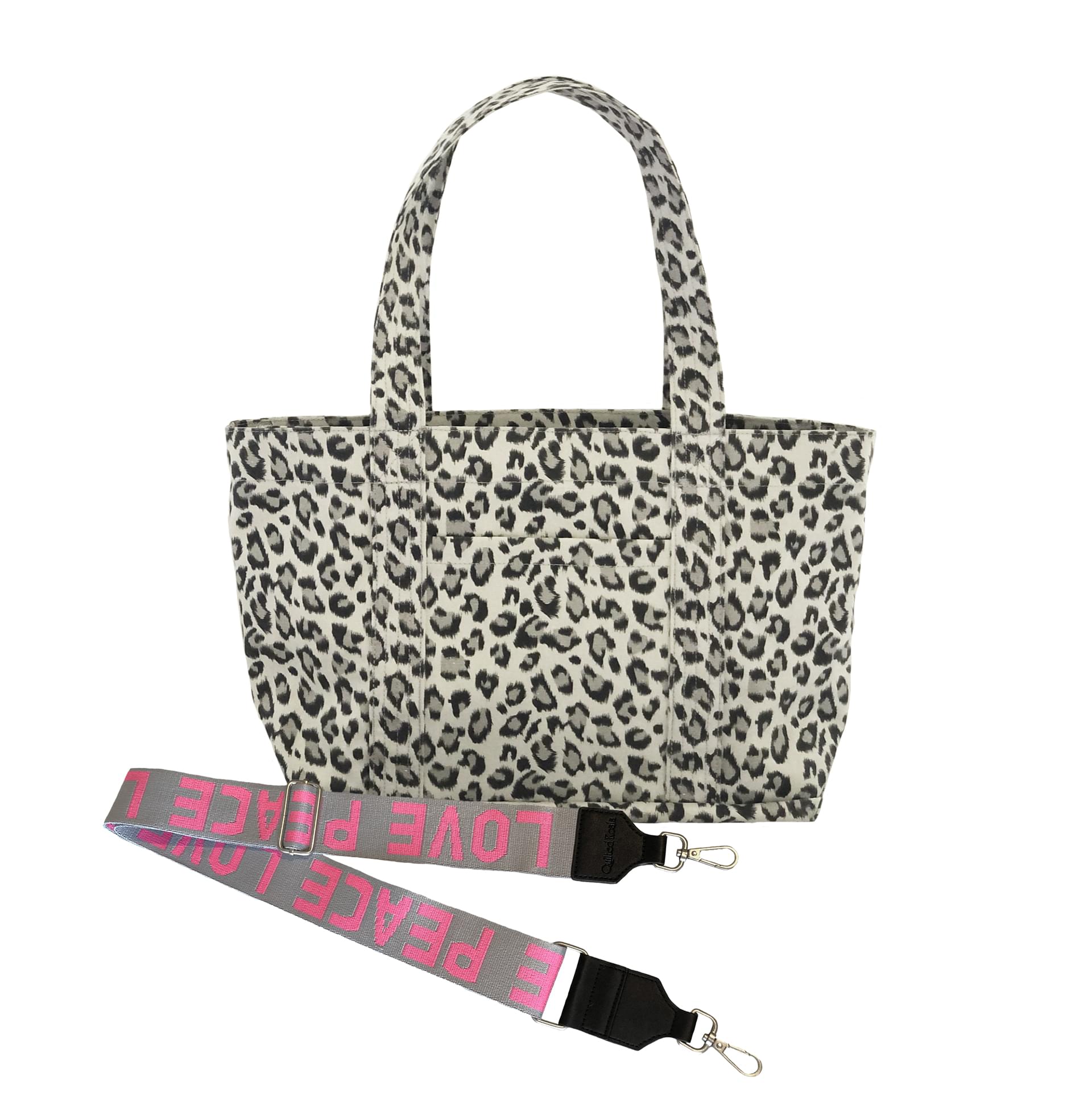 Monogram Stripe - Midi Zipper Tote: Leopard - Quilted Koala