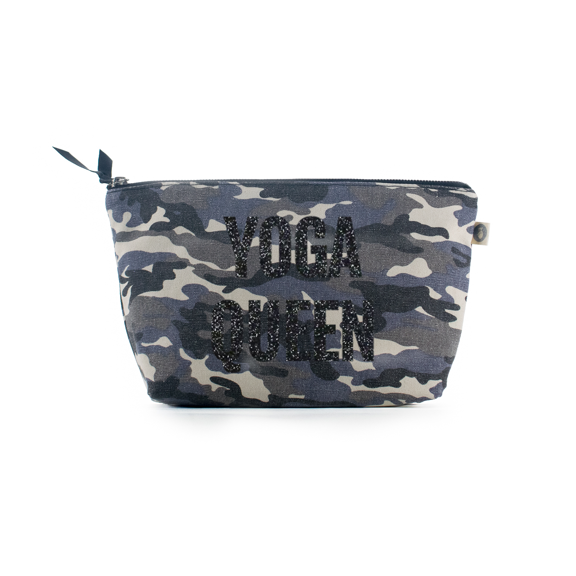 Grey Camouflage Clutch with Black Glitter Yoga Queen - Quilted Koala