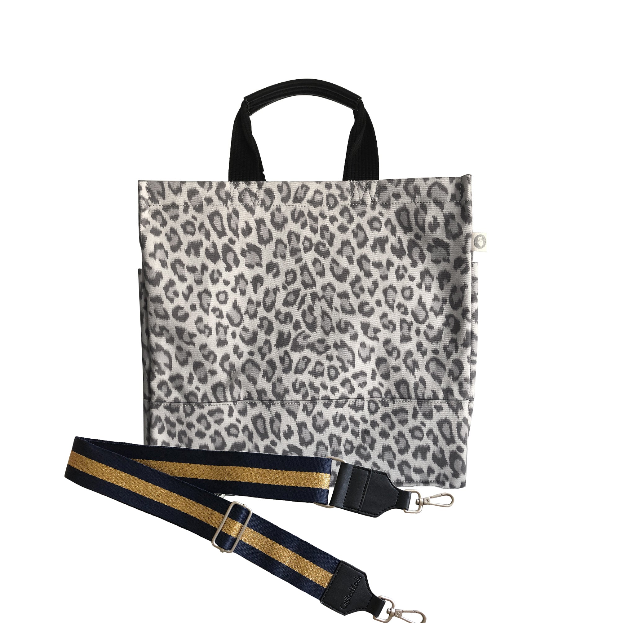 Monogram Stripe: Luxe North South Bag- Grey Leopard - Quilted Koala