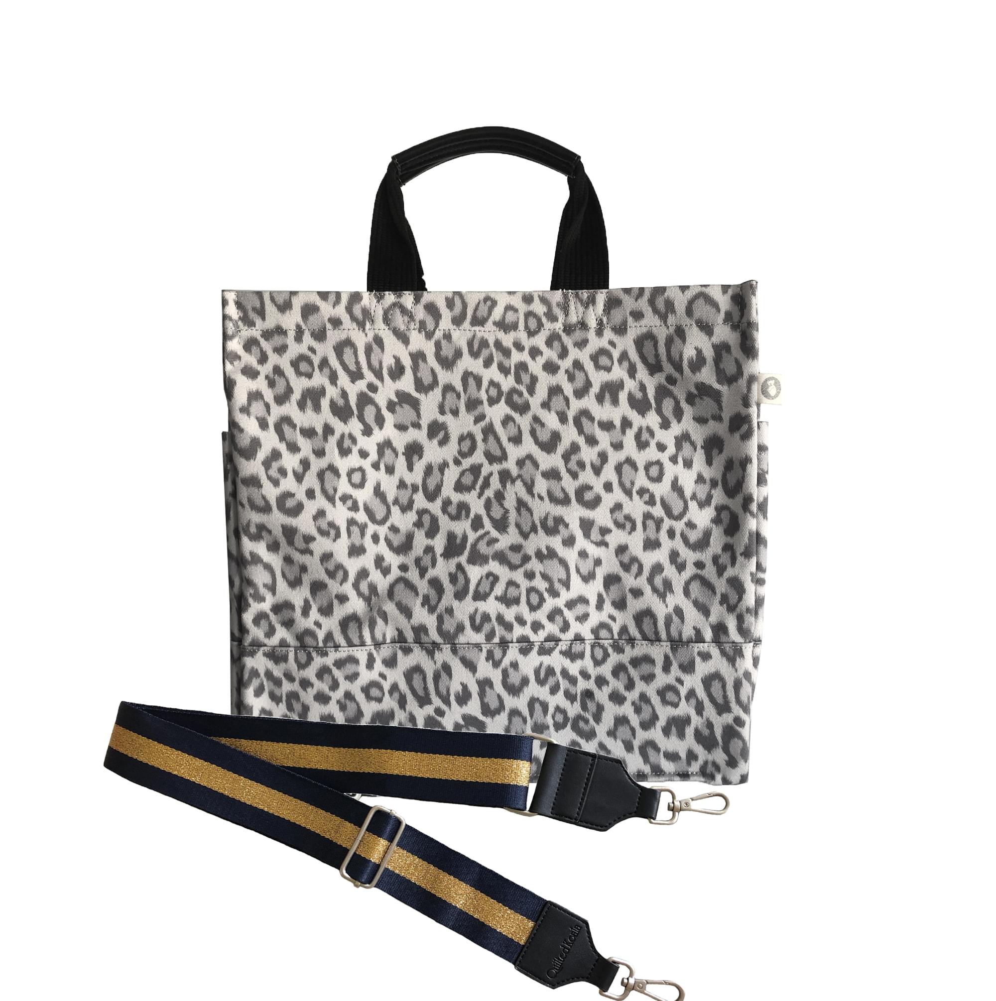 Monogram Stripe: Luxe North South Bag- Grey Leopard - Quilted Koala