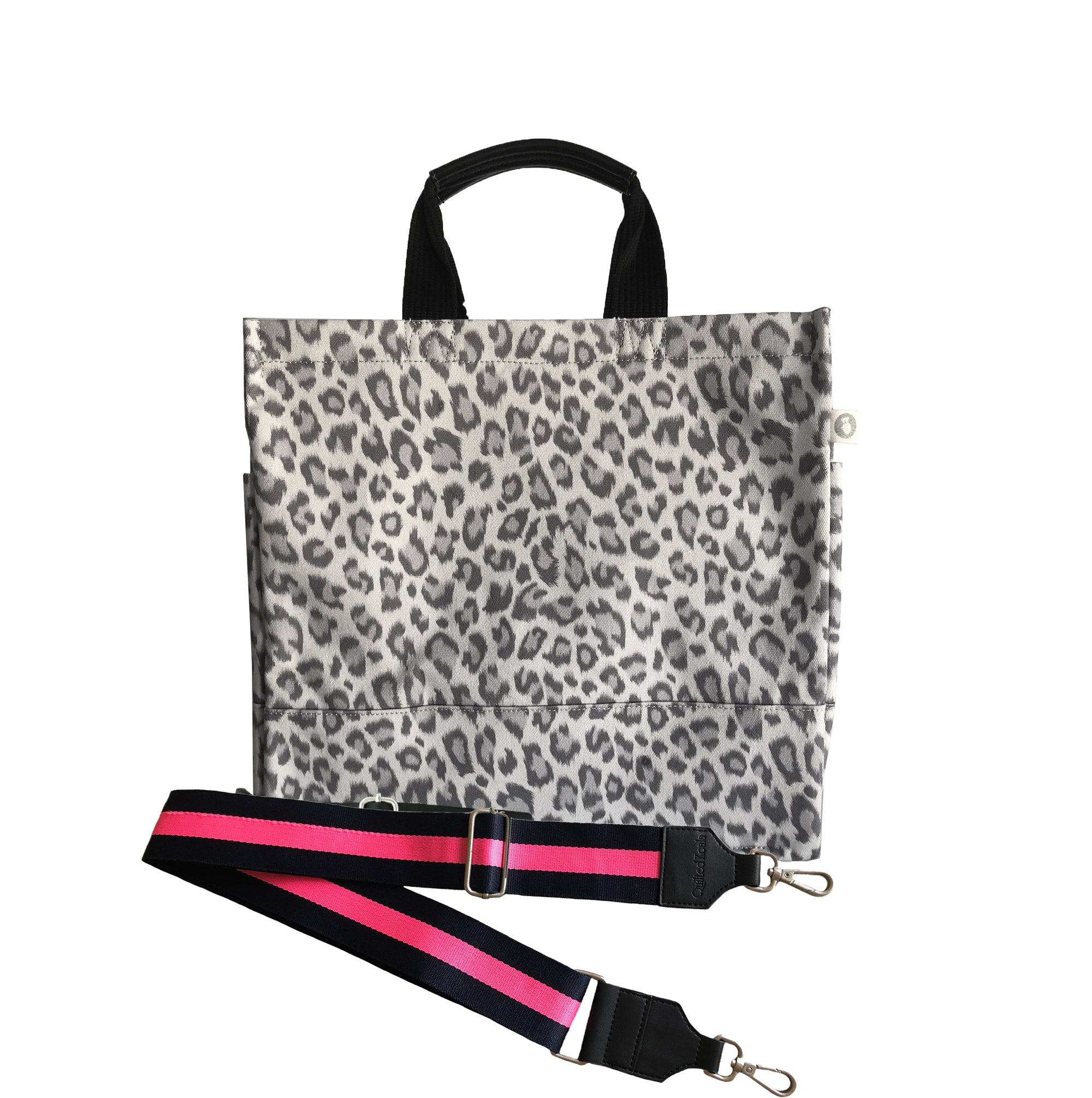 Monogram Stripe: Luxe North South Bag- Grey Leopard - Quilted Koala