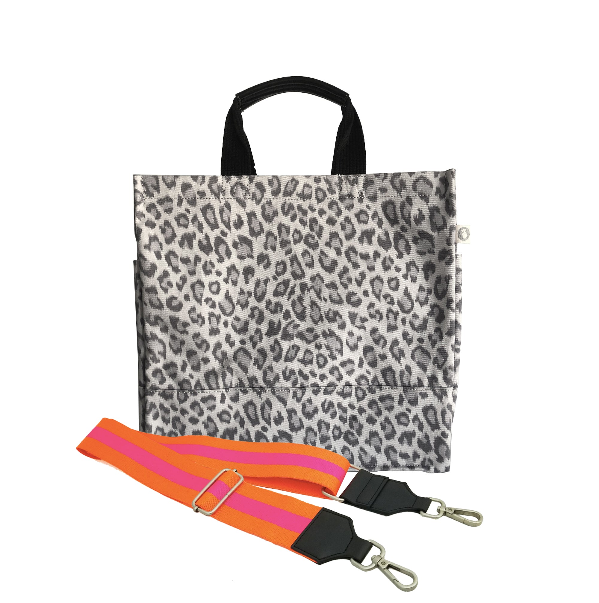 Monogram Stripe: Luxe North South Bag- Grey Leopard - Quilted Koala