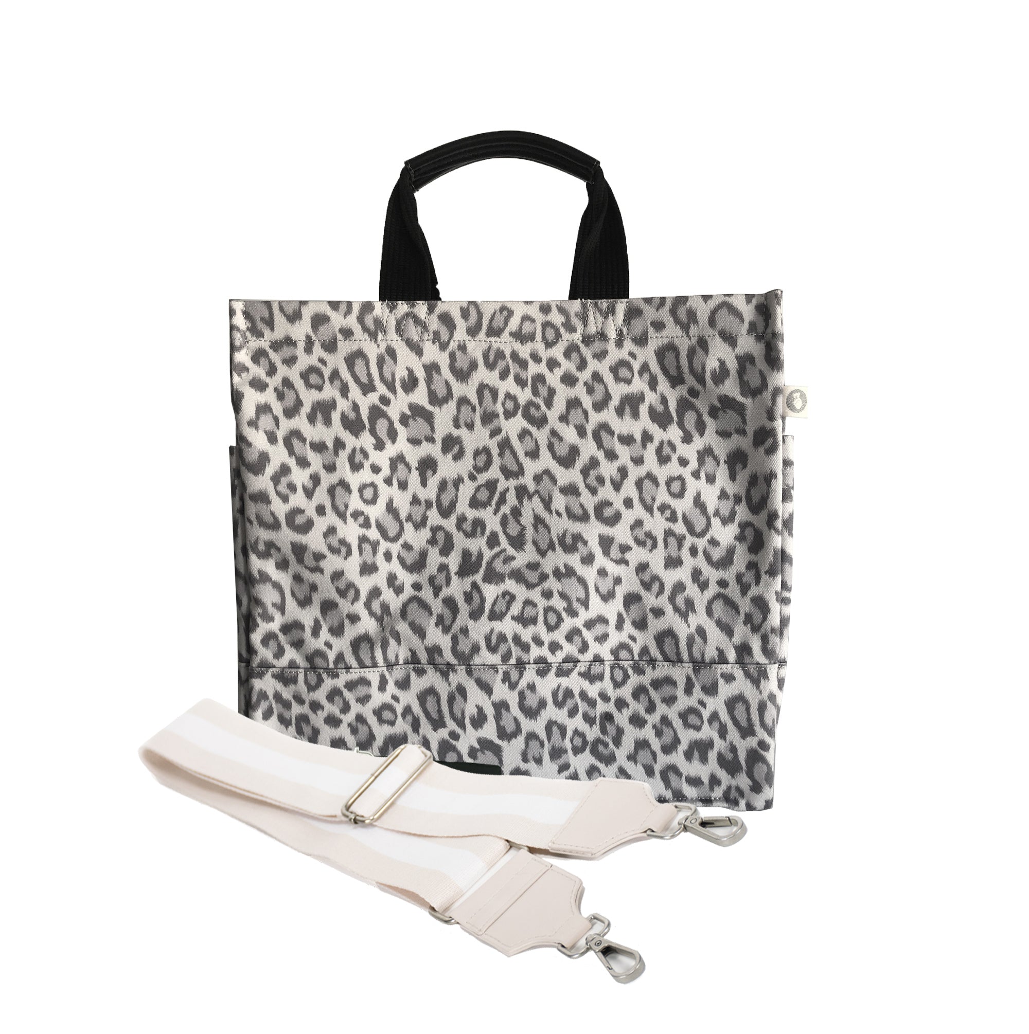 Monogram Stripe: Luxe North South Bag- Grey Leopard - Quilted Koala